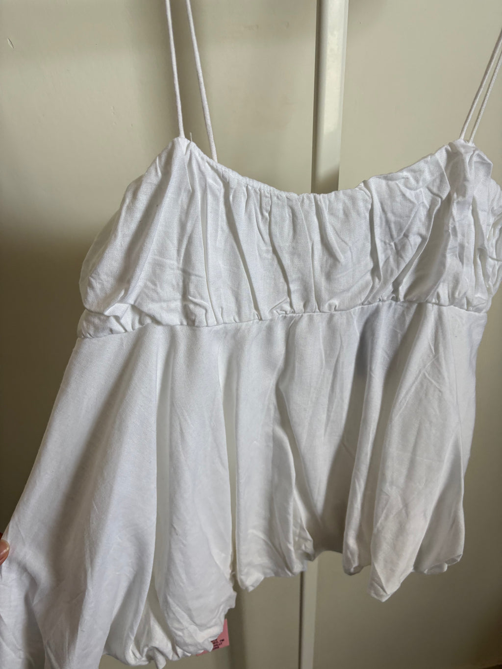 PLT WHITE LINEN BLEND PUFF BALL ASYMMETRIC CAMI UK 10