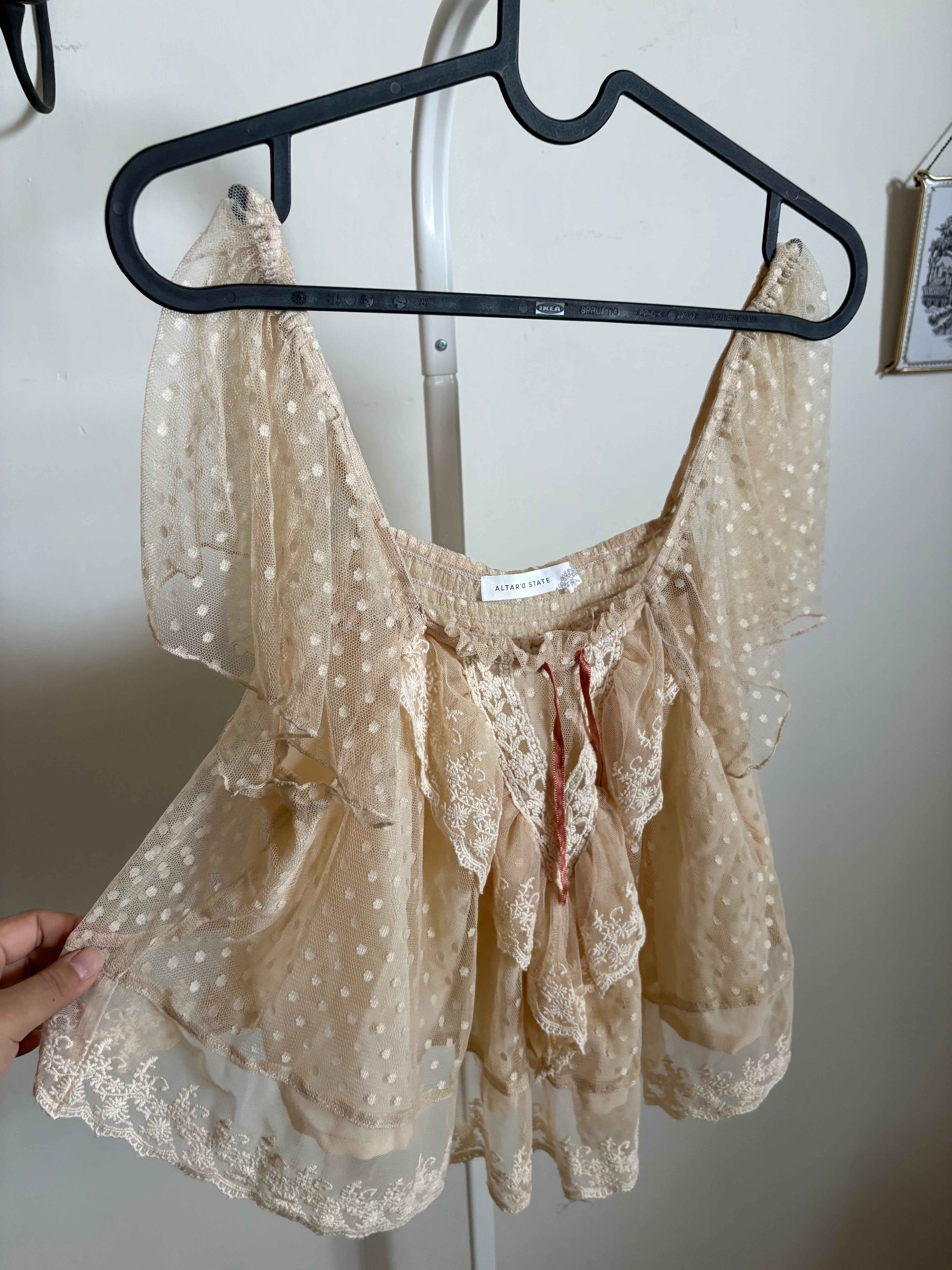ALTAR'D STATE Camillia Lace Bib Top S