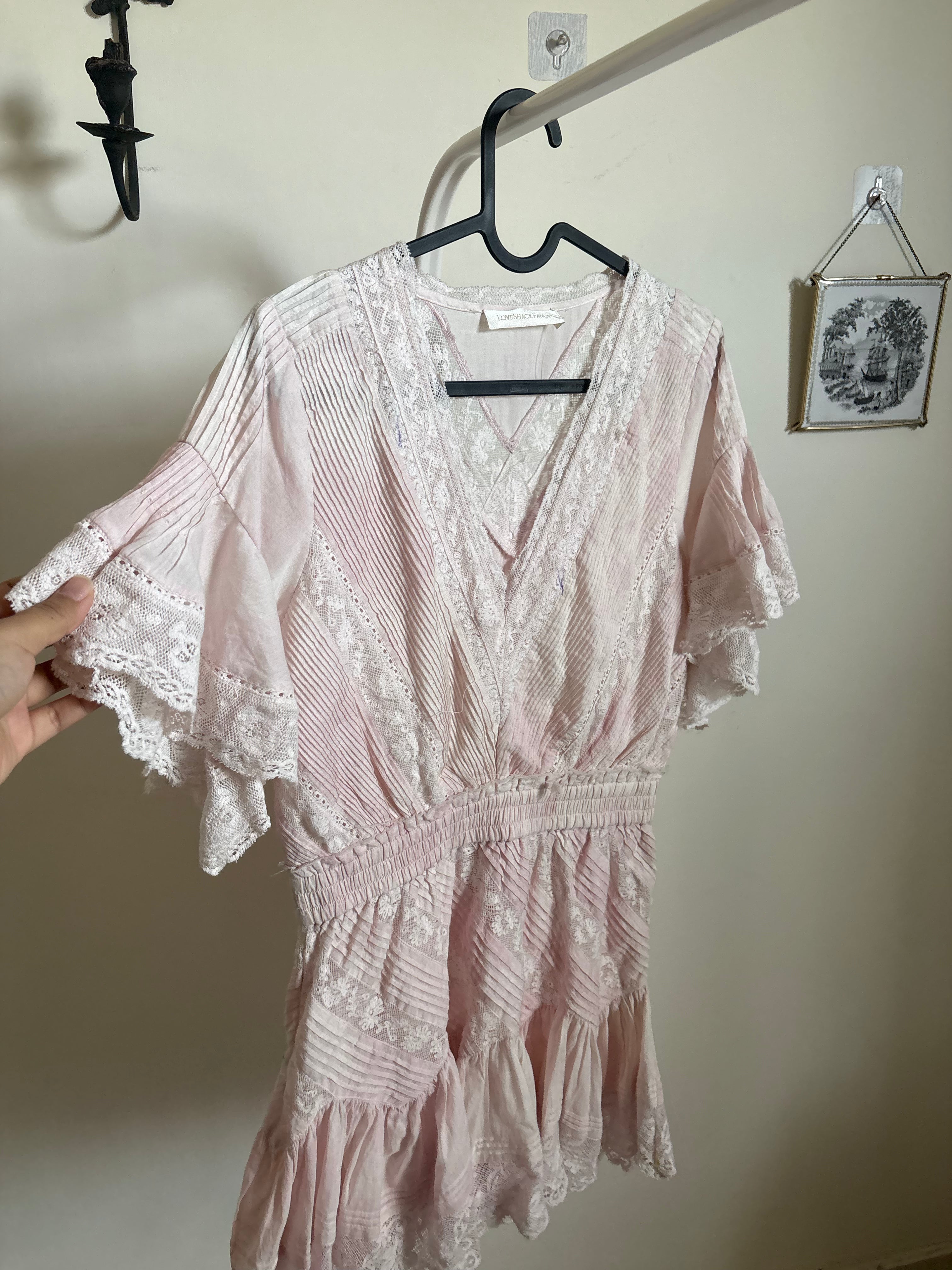 LoveShackFancy Calamina Lace Trim Pintuck Dress S