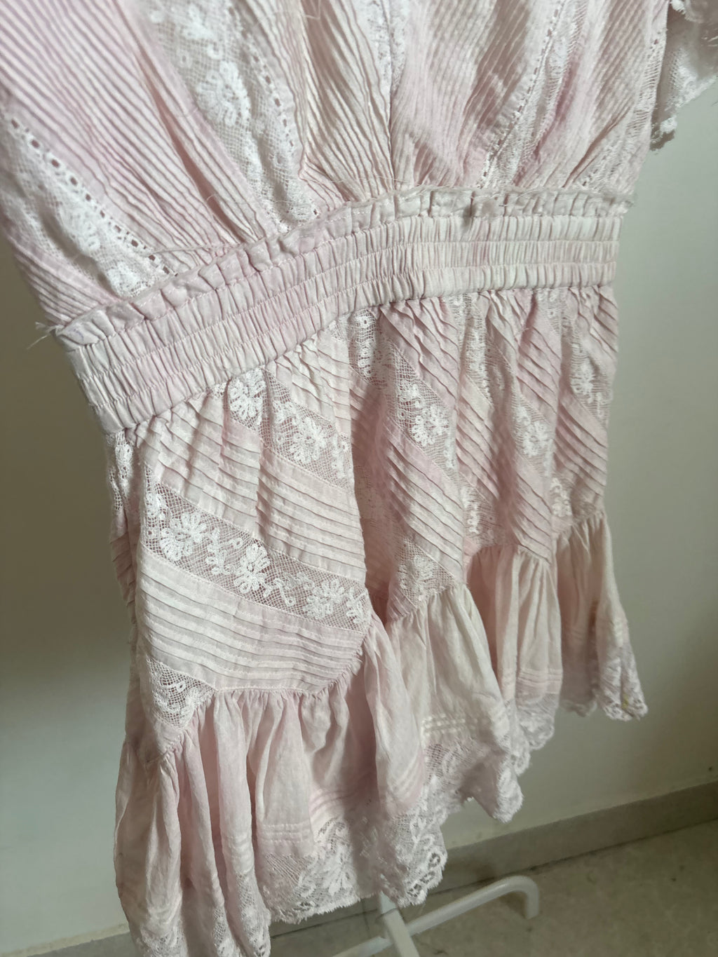 LoveShackFancy Calamina Lace Trim Pintuck Dress S
