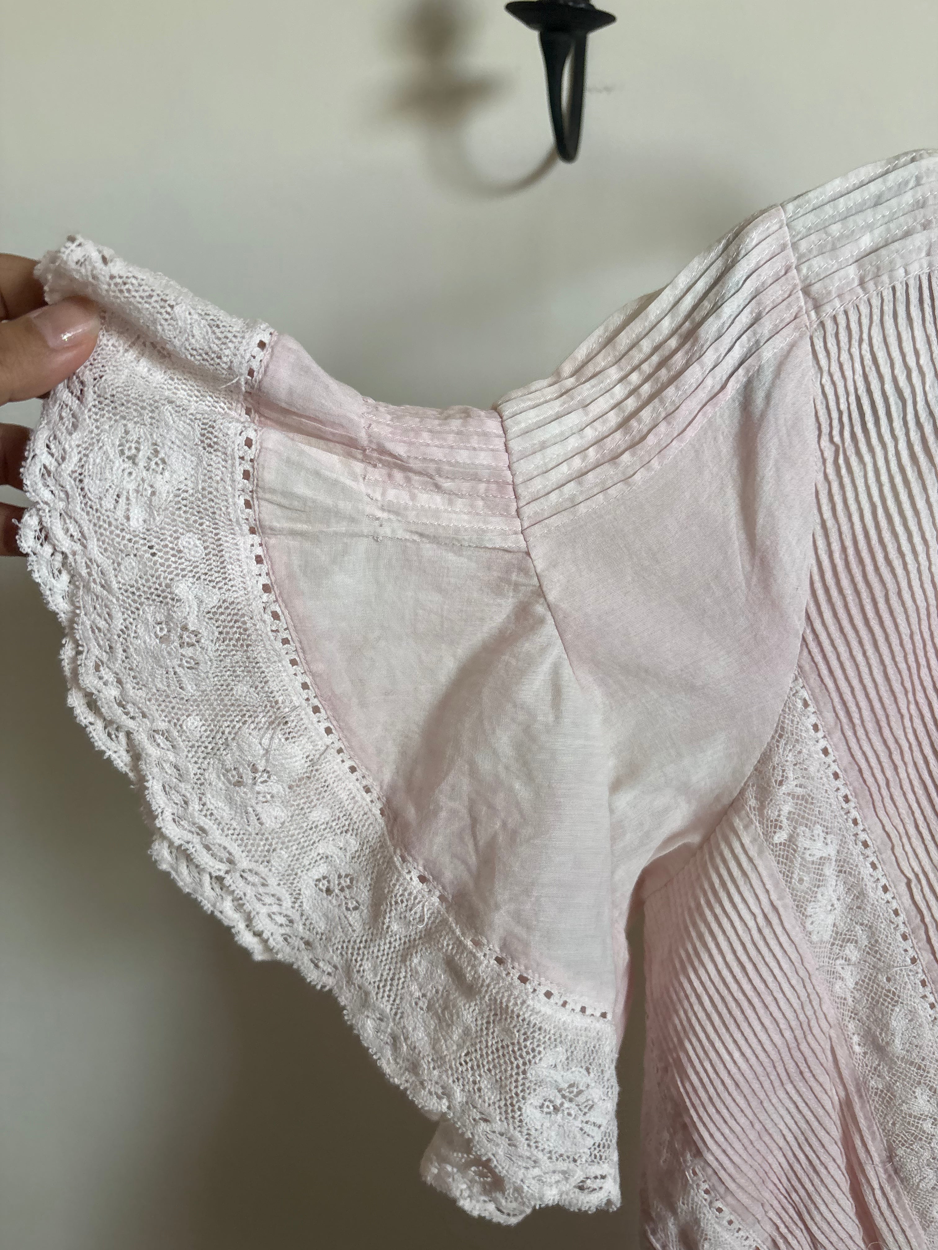 LoveShackFancy Calamina Lace Trim Pintuck Dress S