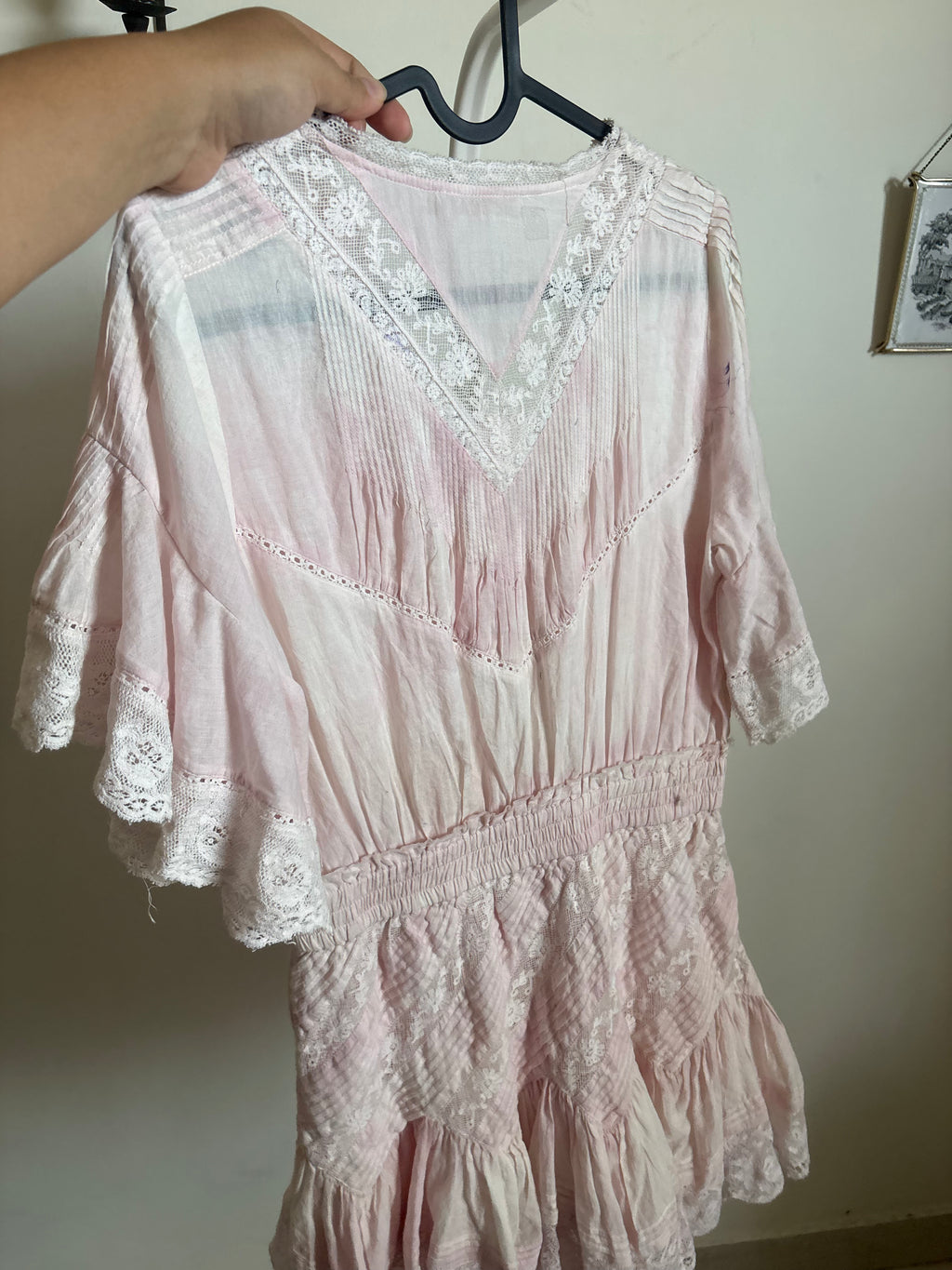 LoveShackFancy Calamina Lace Trim Pintuck Dress S