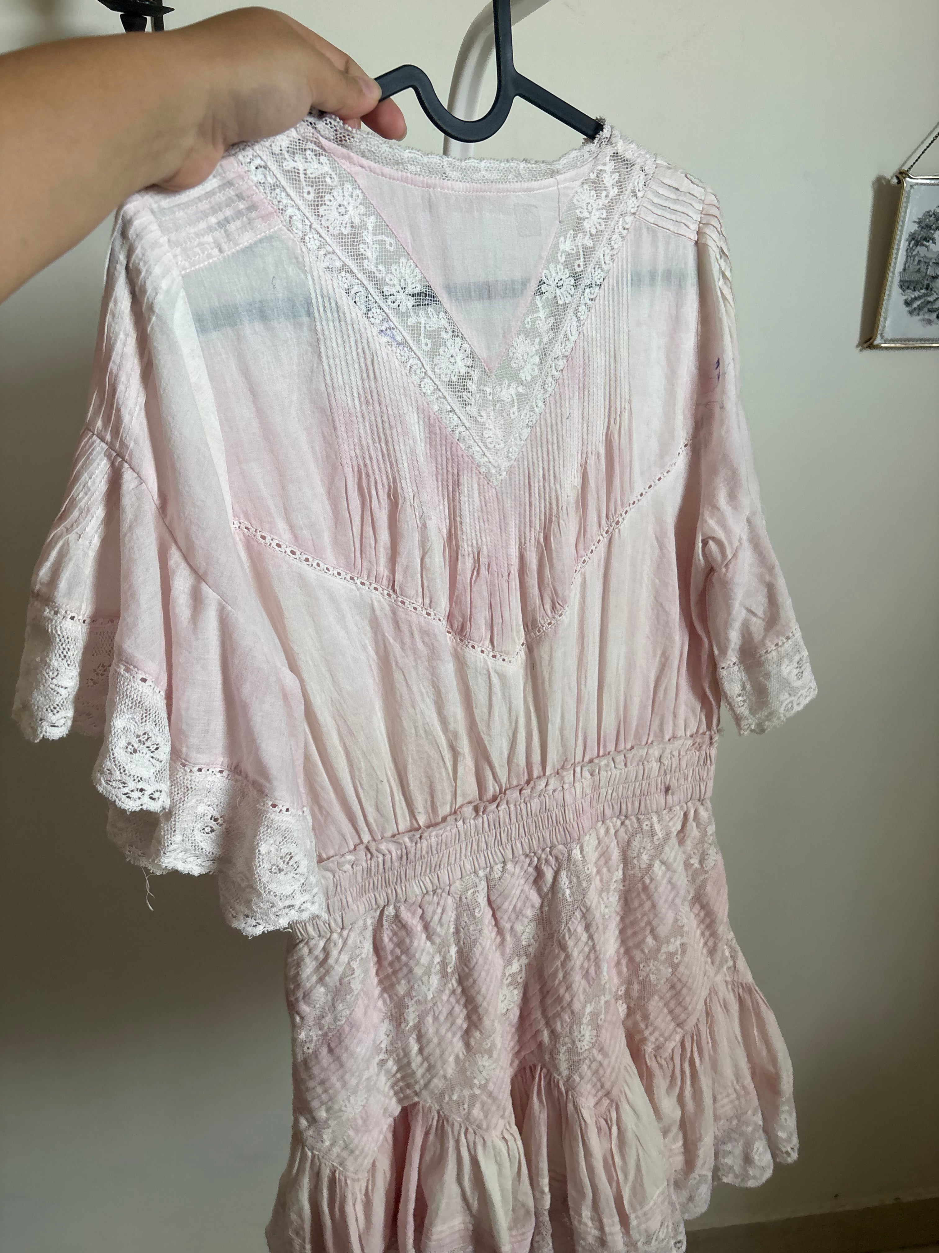 LoveShackFancy Calamina Lace Trim Pintuck Dress S