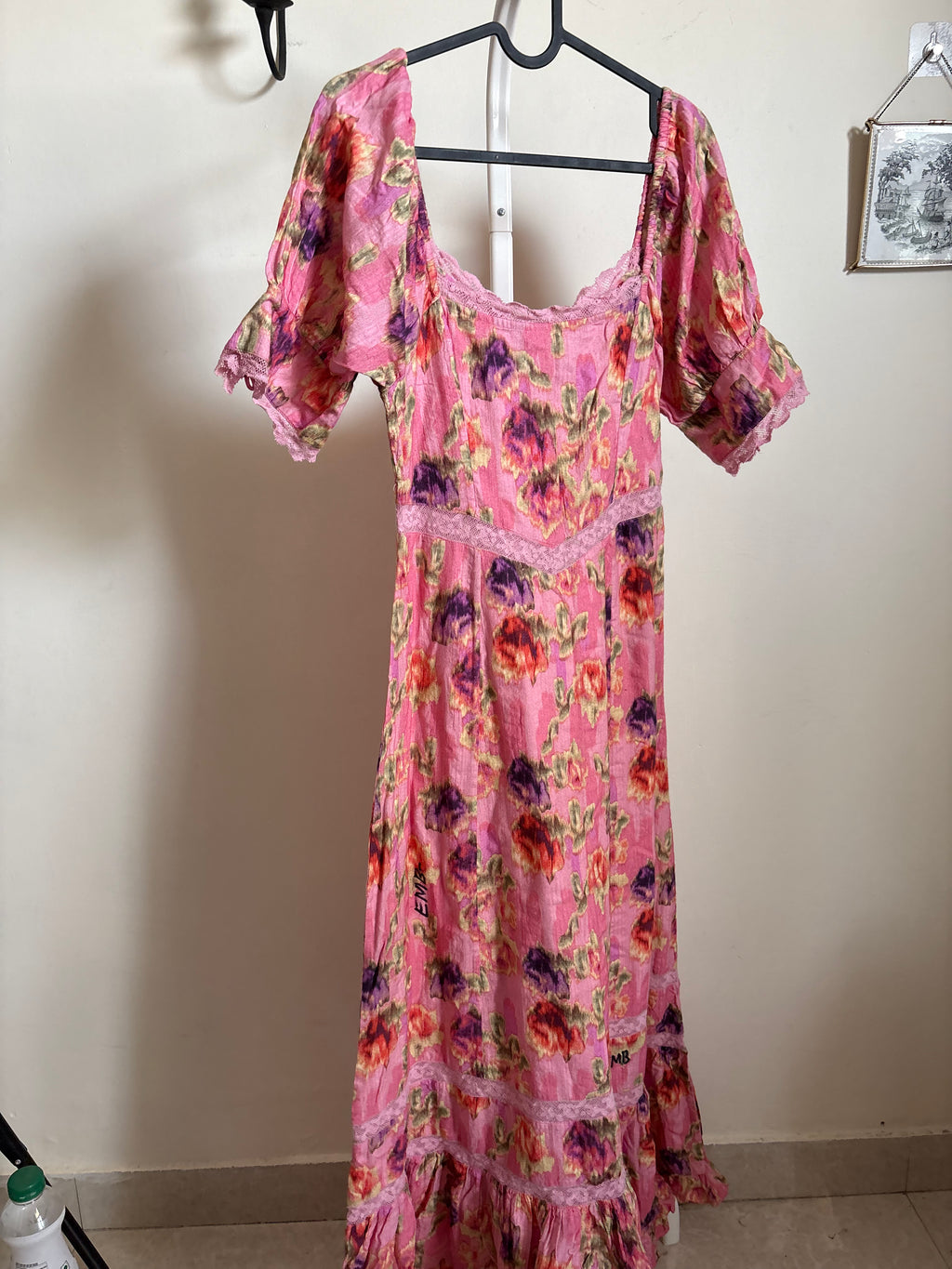 LOVESHACKFANCY Mariata Floral Lace Trim Maxi Dress XS