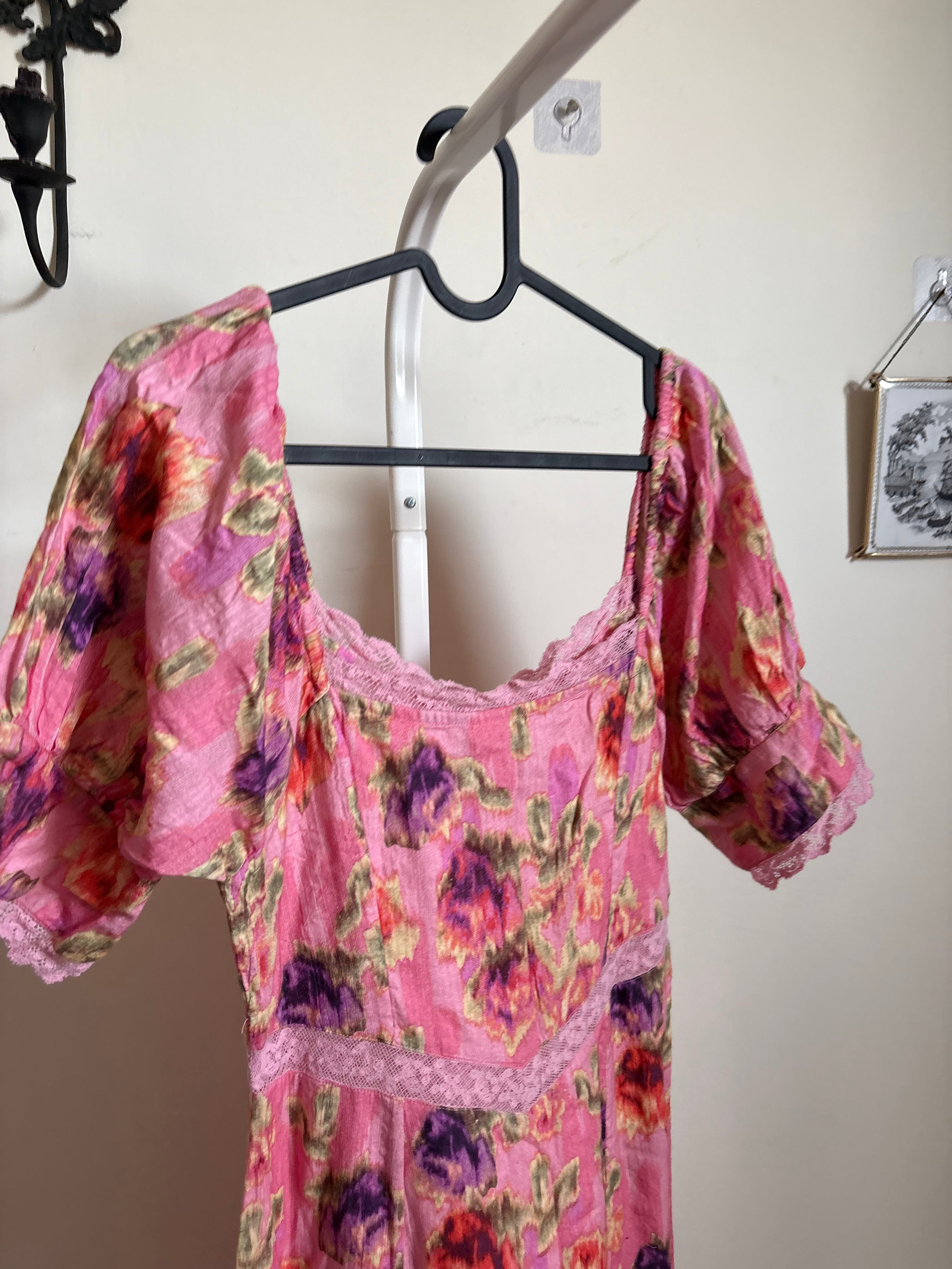 LOVESHACKFANCY Mariata Floral Lace Trim Maxi Dress XS