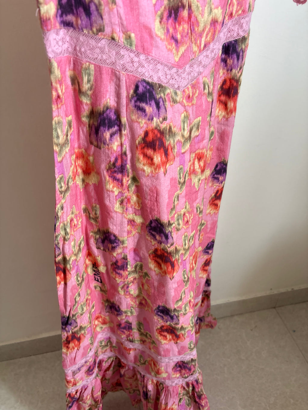 LOVESHACKFANCY Mariata Floral Lace Trim Maxi Dress XS