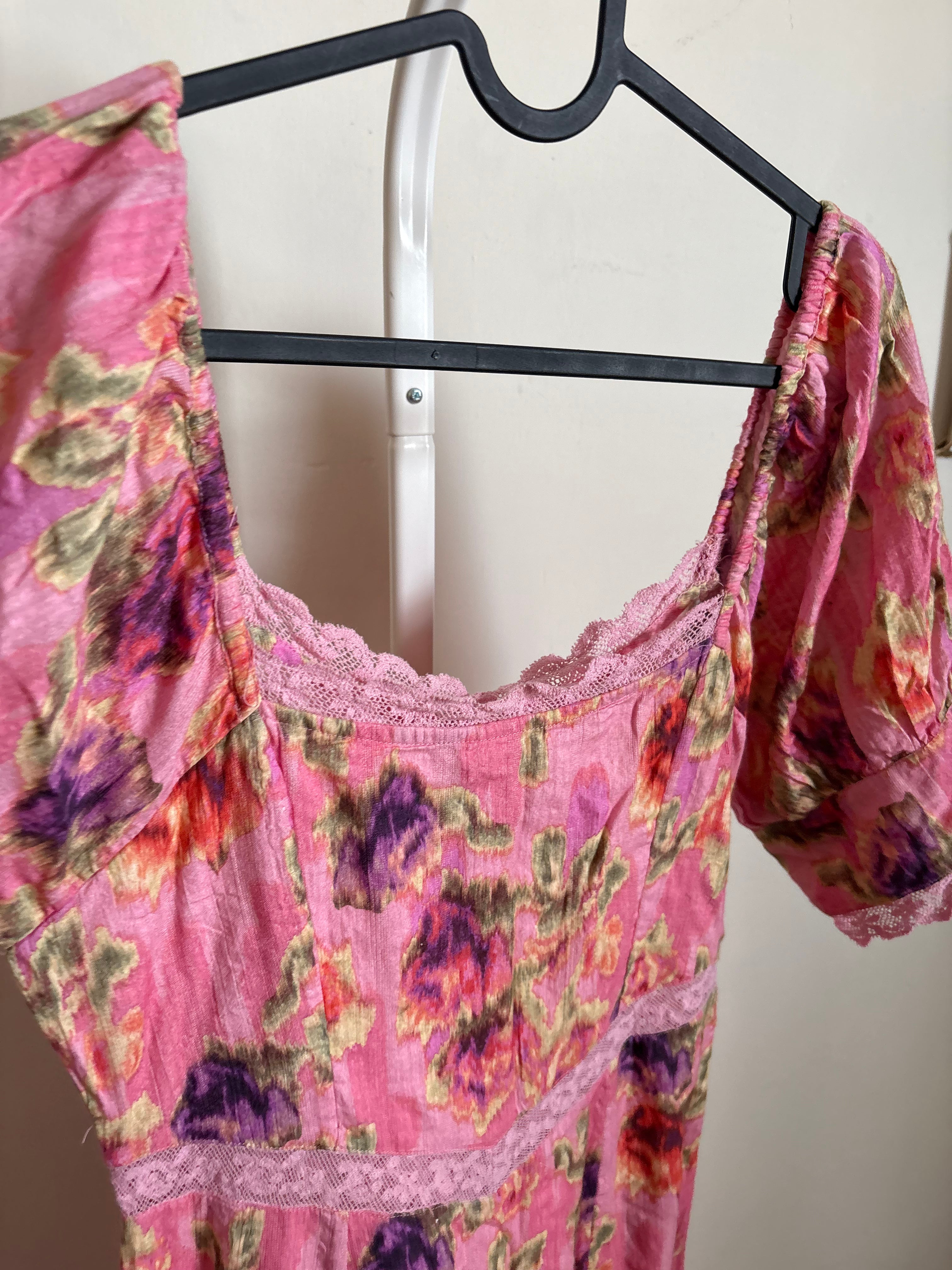 LOVESHACKFANCY Mariata Floral Lace Trim Maxi Dress XS