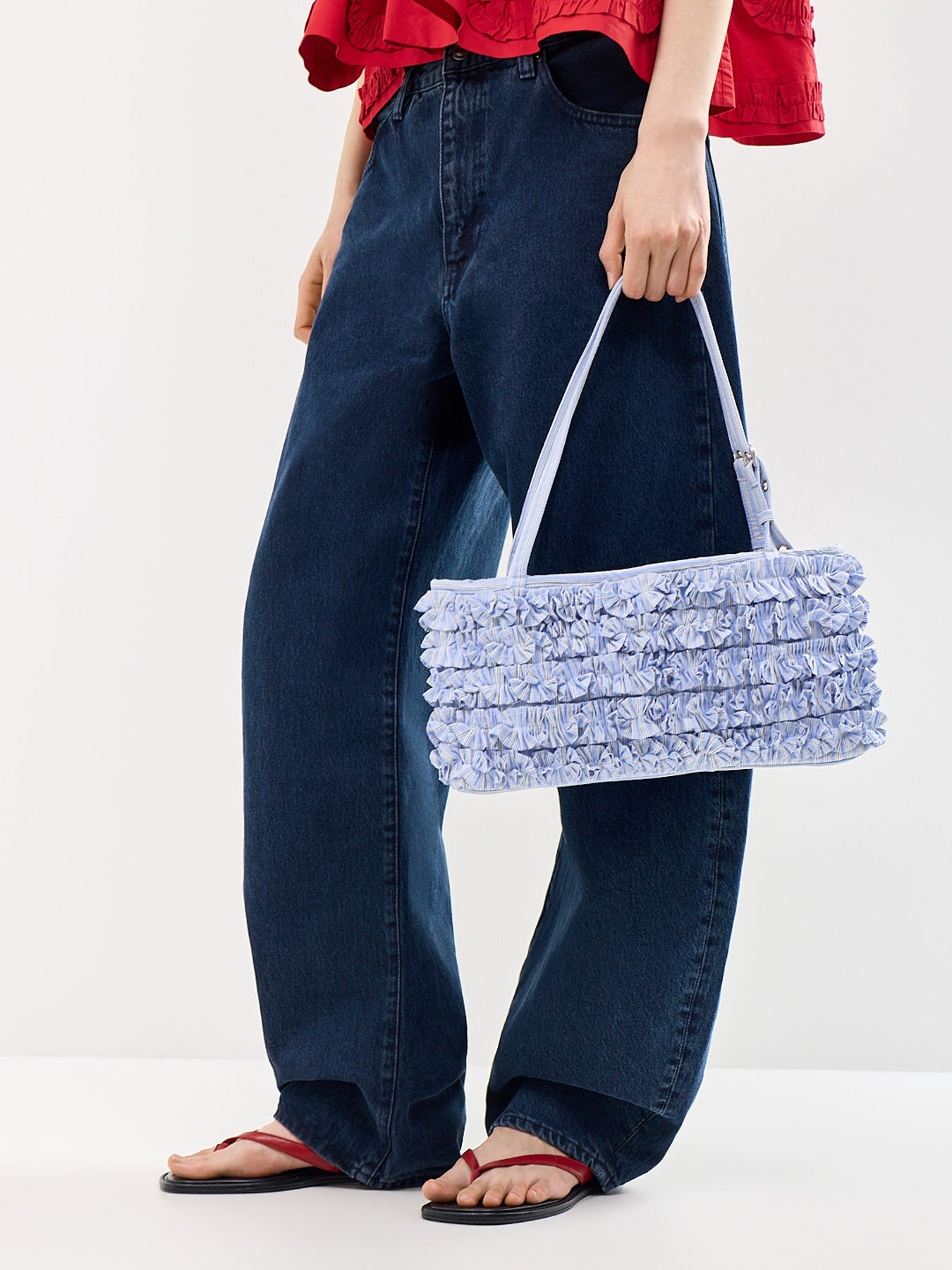 Damson Madder Sophia Ruffle Baguette Bag Blue Business Stripe