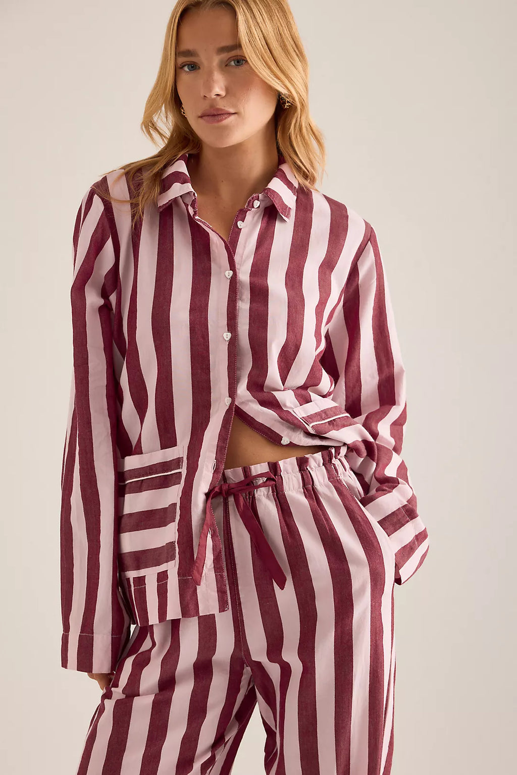 Damson Madder Florie Pj Set - Burg/Pink Wide Stripe