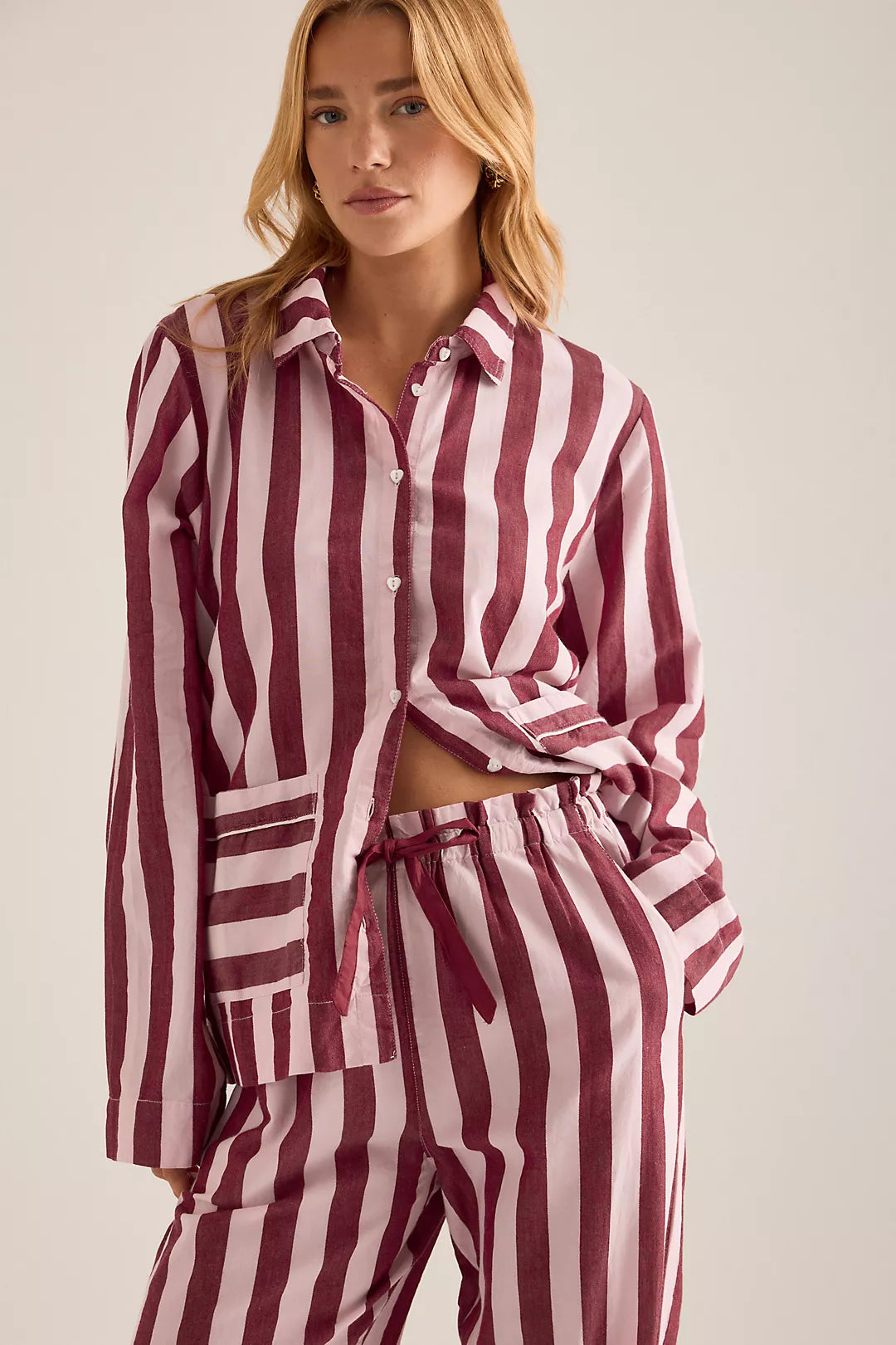 Damson Madder Florie Pj Set - Burg/Pink Wide Stripe