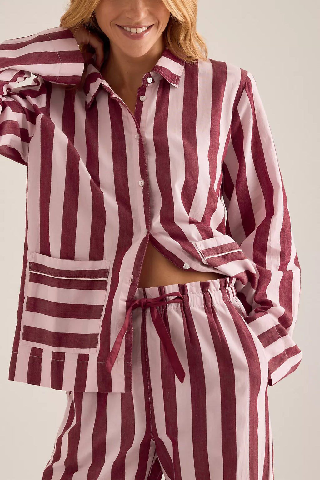 Damson Madder Florie Pj Set - Burg/Pink Wide Stripe