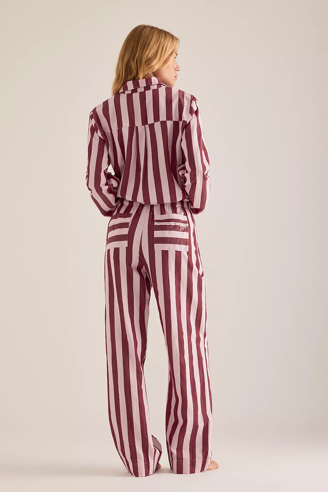 Damson Madder Florie Pj Set - Burg/Pink Wide Stripe