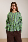 DAMSON MADDER Madison Blouse - Navy Pop Green Stripe UK 10