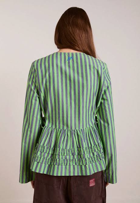 DAMSON MADDER Madison Blouse - Navy Pop Green Stripe UK 10