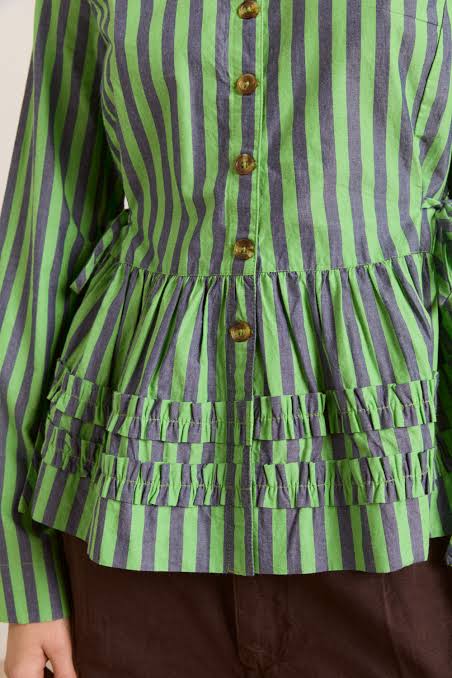 DAMSON MADDER Madison Blouse - Navy Pop Green Stripe UK 10