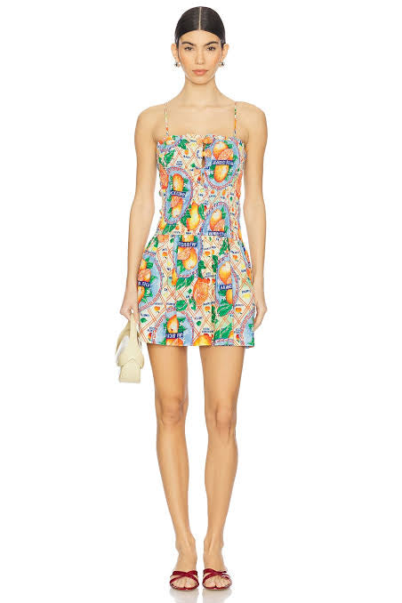 Damson Madder Fleur Shirred Mini Dress in Orange Wrappers UK10