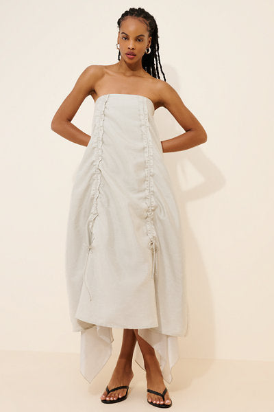 Muse Assembly Daisy Gathered Tie Strapless Midi Dress