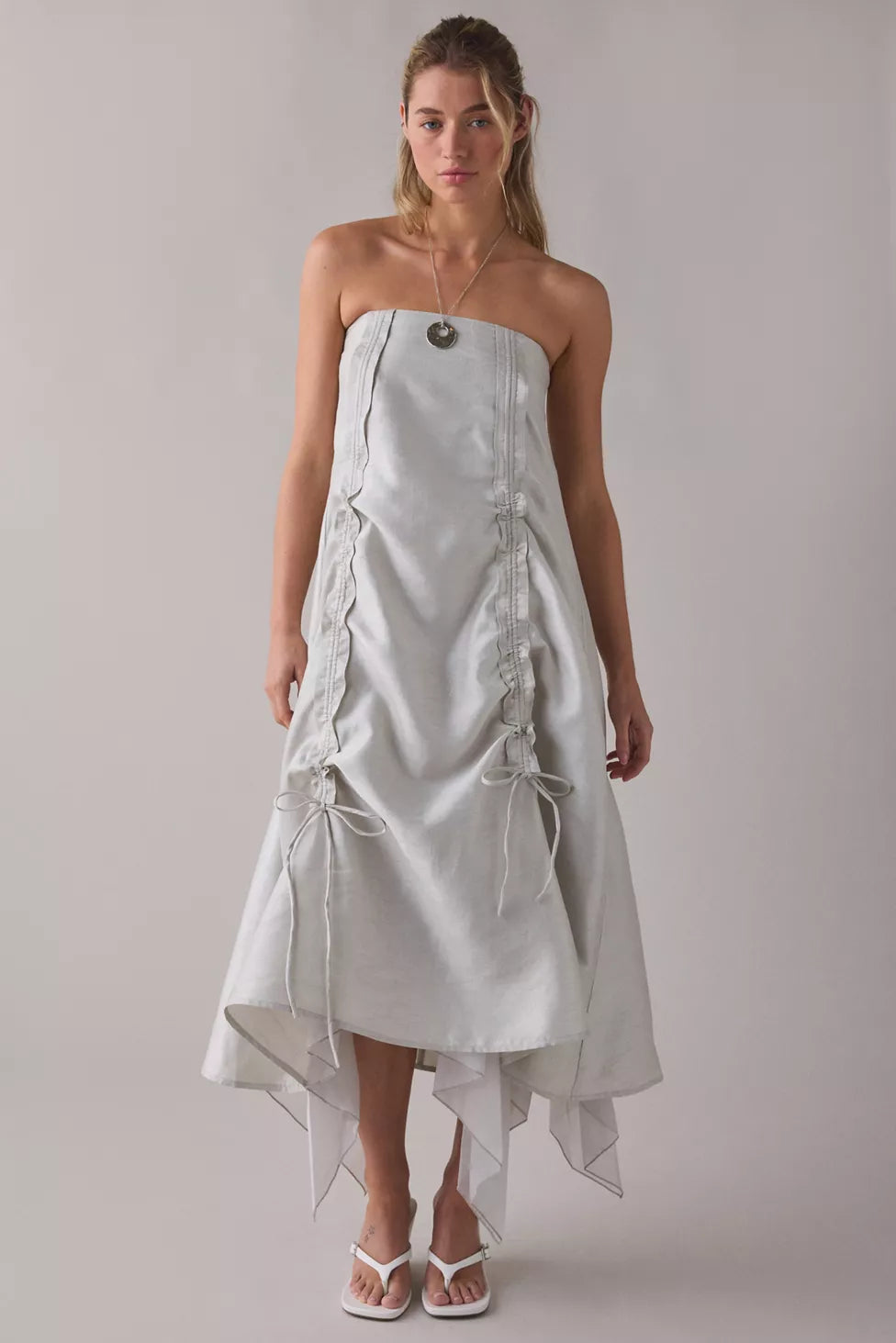 Muse Assembly Daisy Gathered Tie Strapless Midi Dress