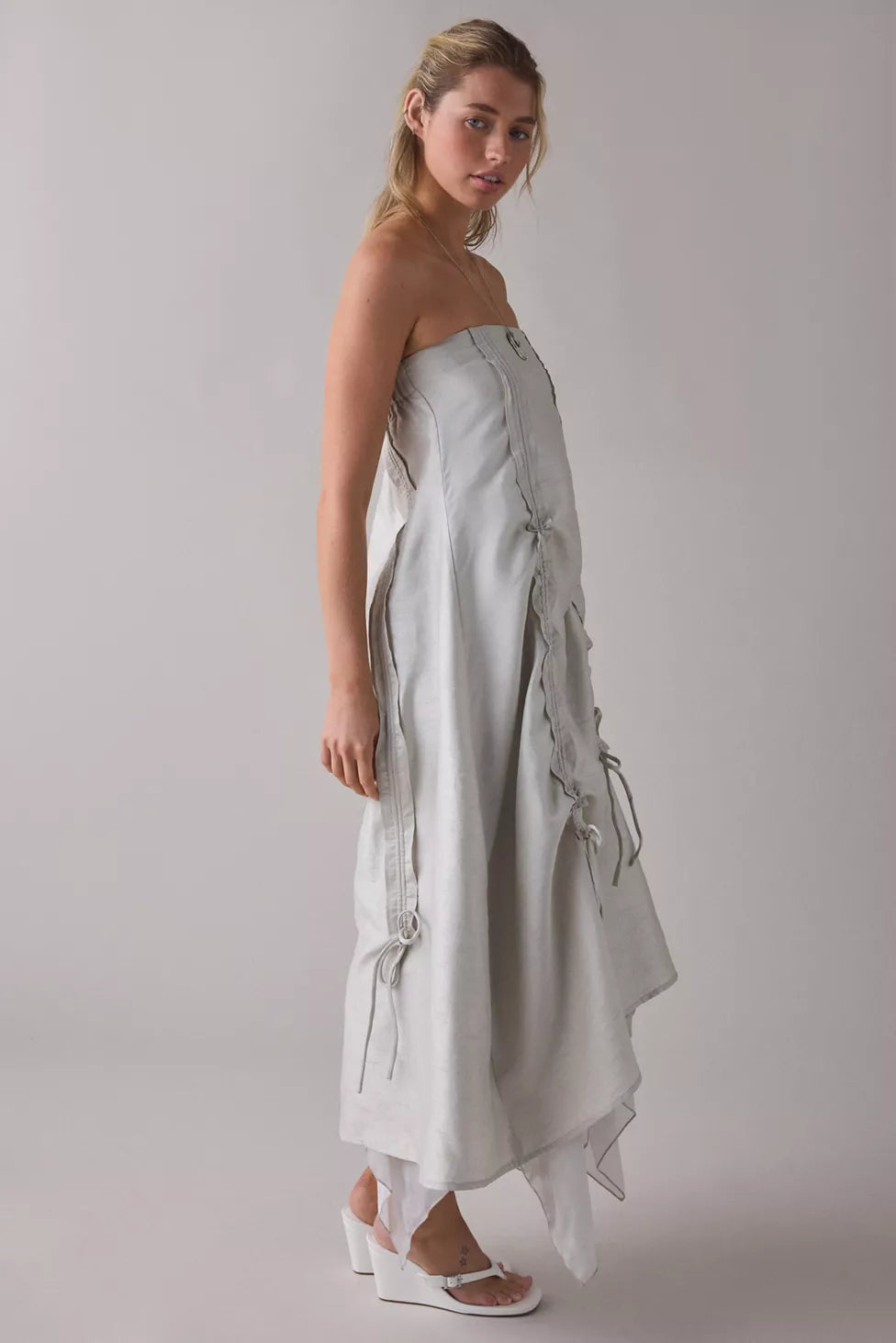 Muse Assembly Daisy Gathered Tie Strapless Midi Dress