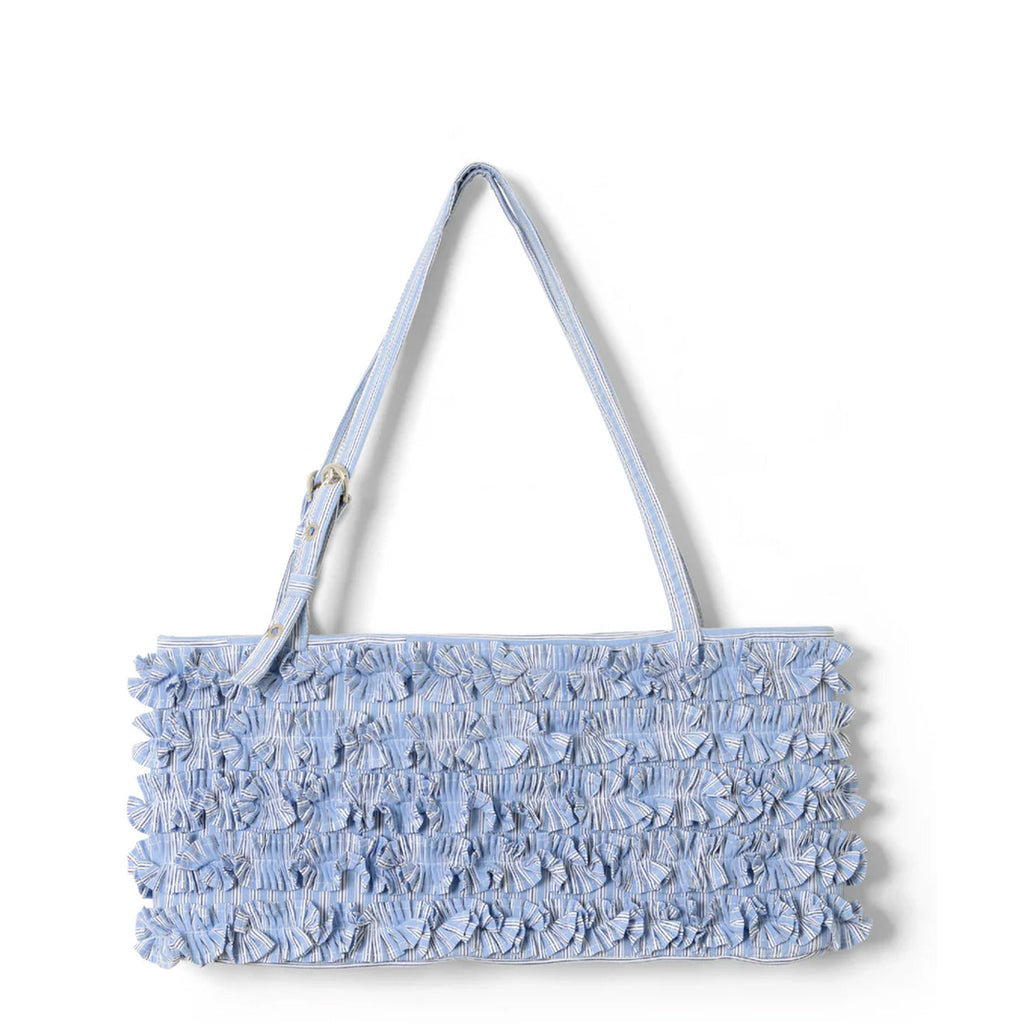 Damson Madder Sophia Ruffle Baguette Bag Blue Business Stripe