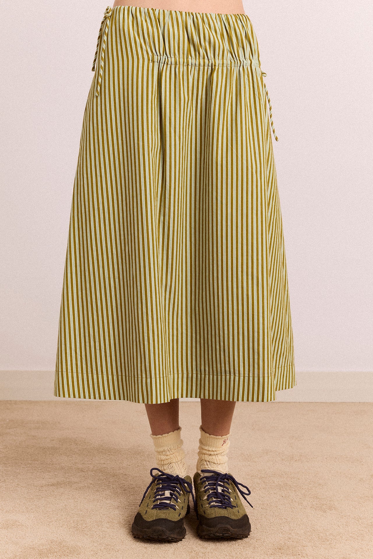 DAMSON MADDER Basil Stripe Caspia Volume Midi Skirt UK 8