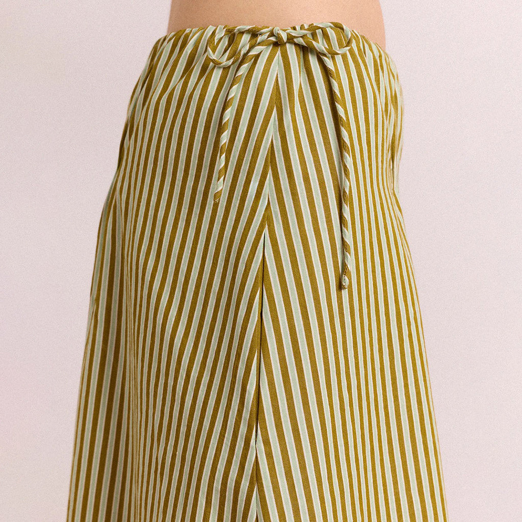 DAMSON MADDER Basil Stripe Caspia Volume Midi Skirt UK 8