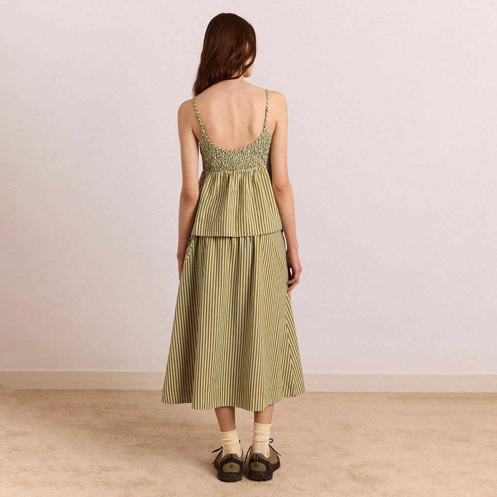 DAMSON MADDER Basil Stripe Caspia Volume Midi Skirt UK 8