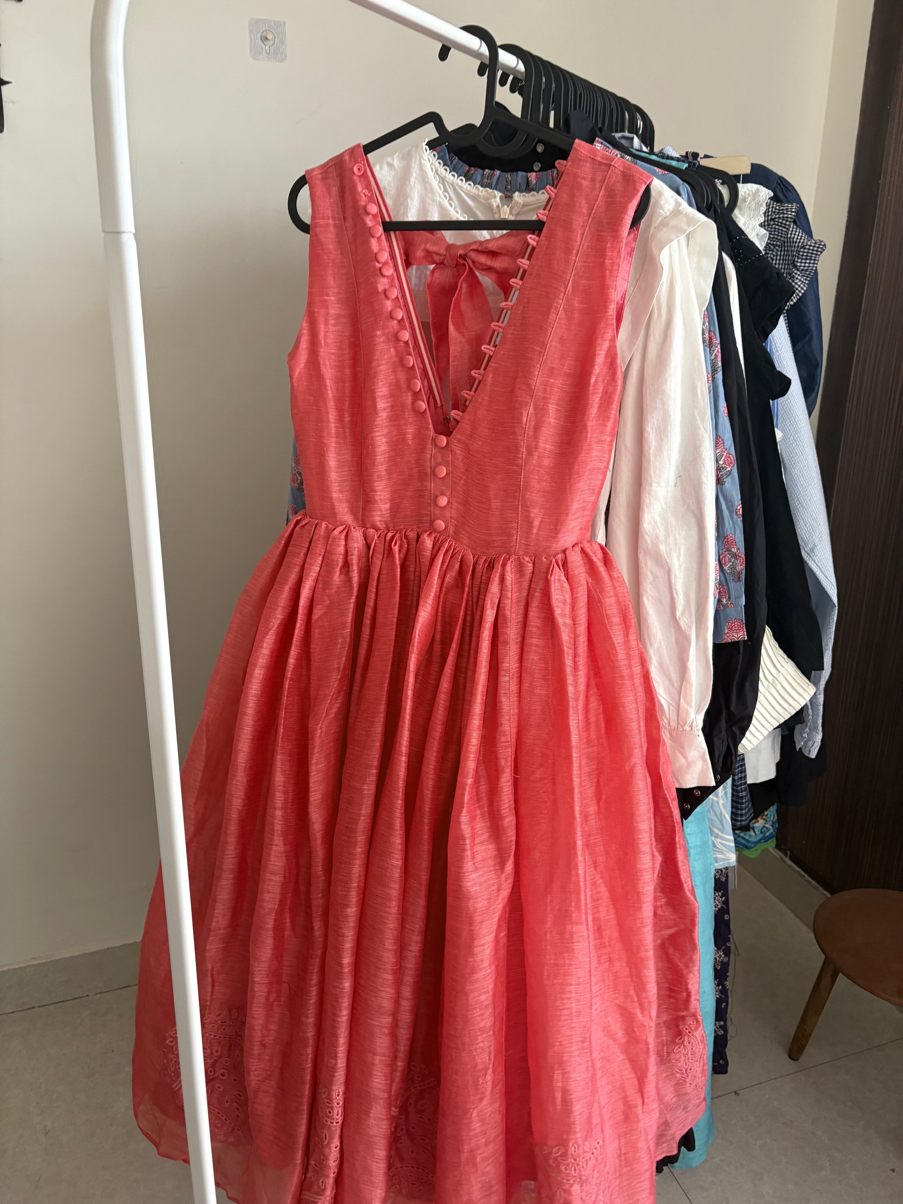 JOSLIN LINEN SILK embroidered dress UK 8