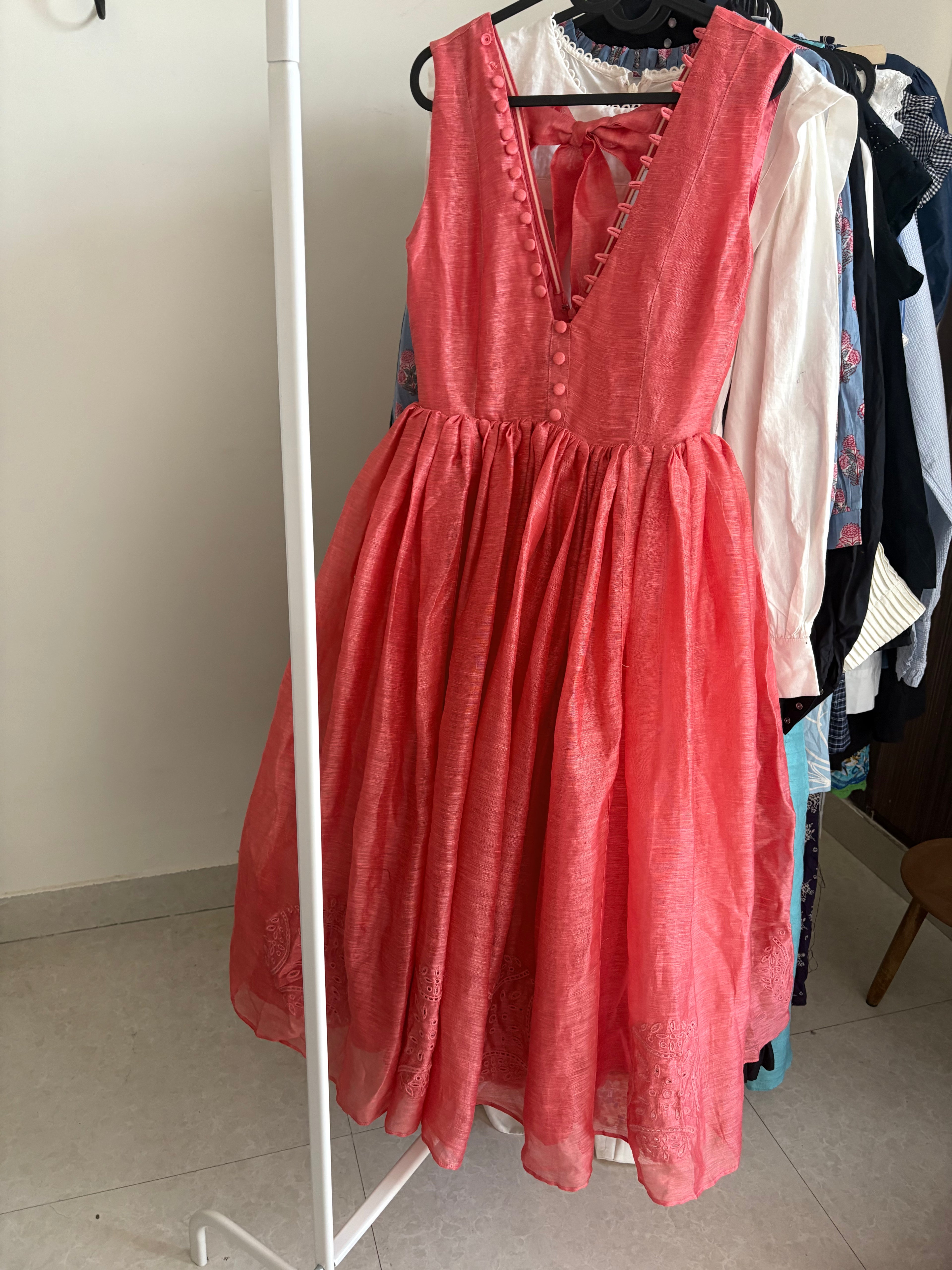 JOSLIN LINEN SILK embroidered dress UK 8