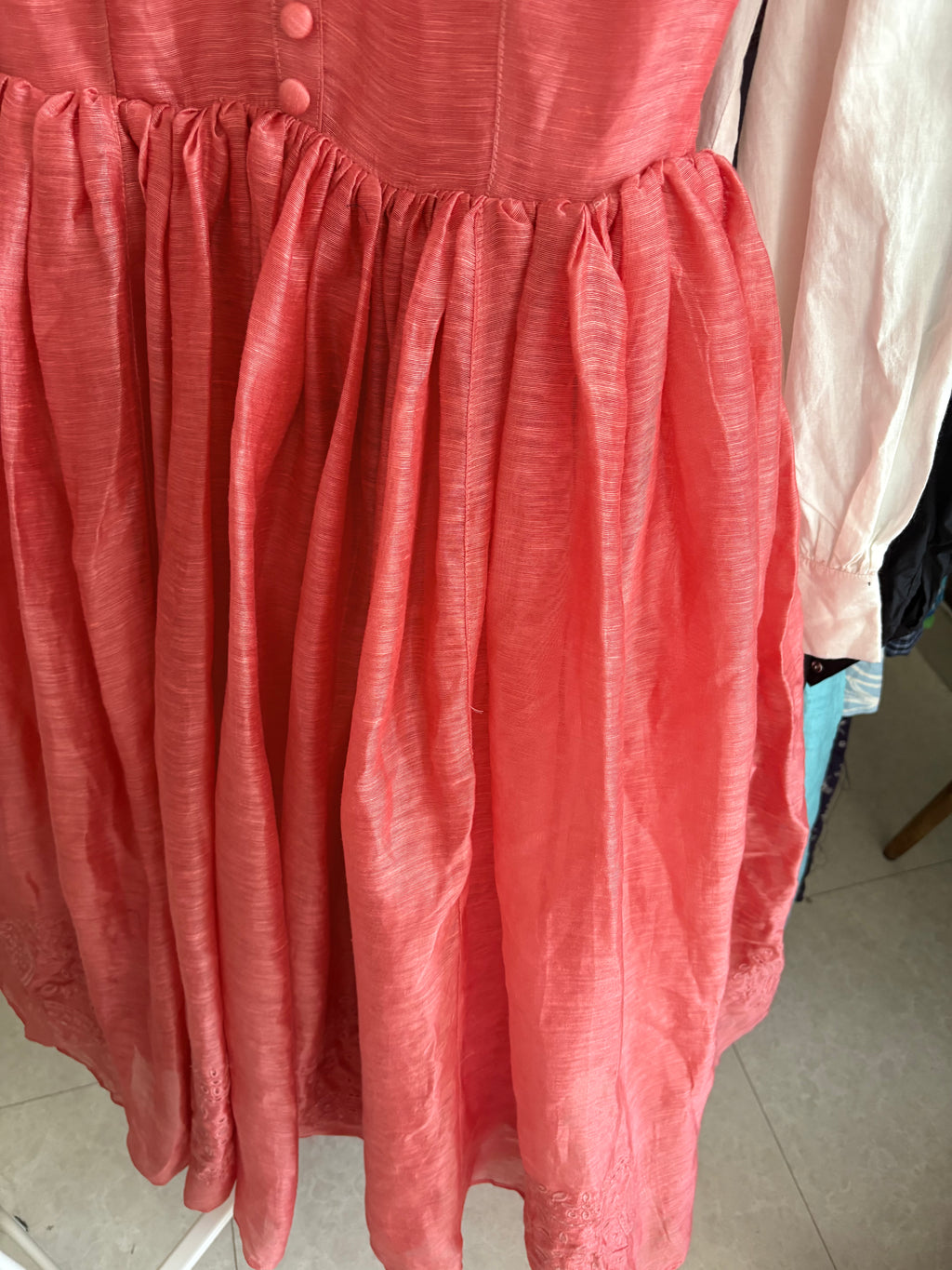 JOSLIN LINEN SILK embroidered dress UK 8