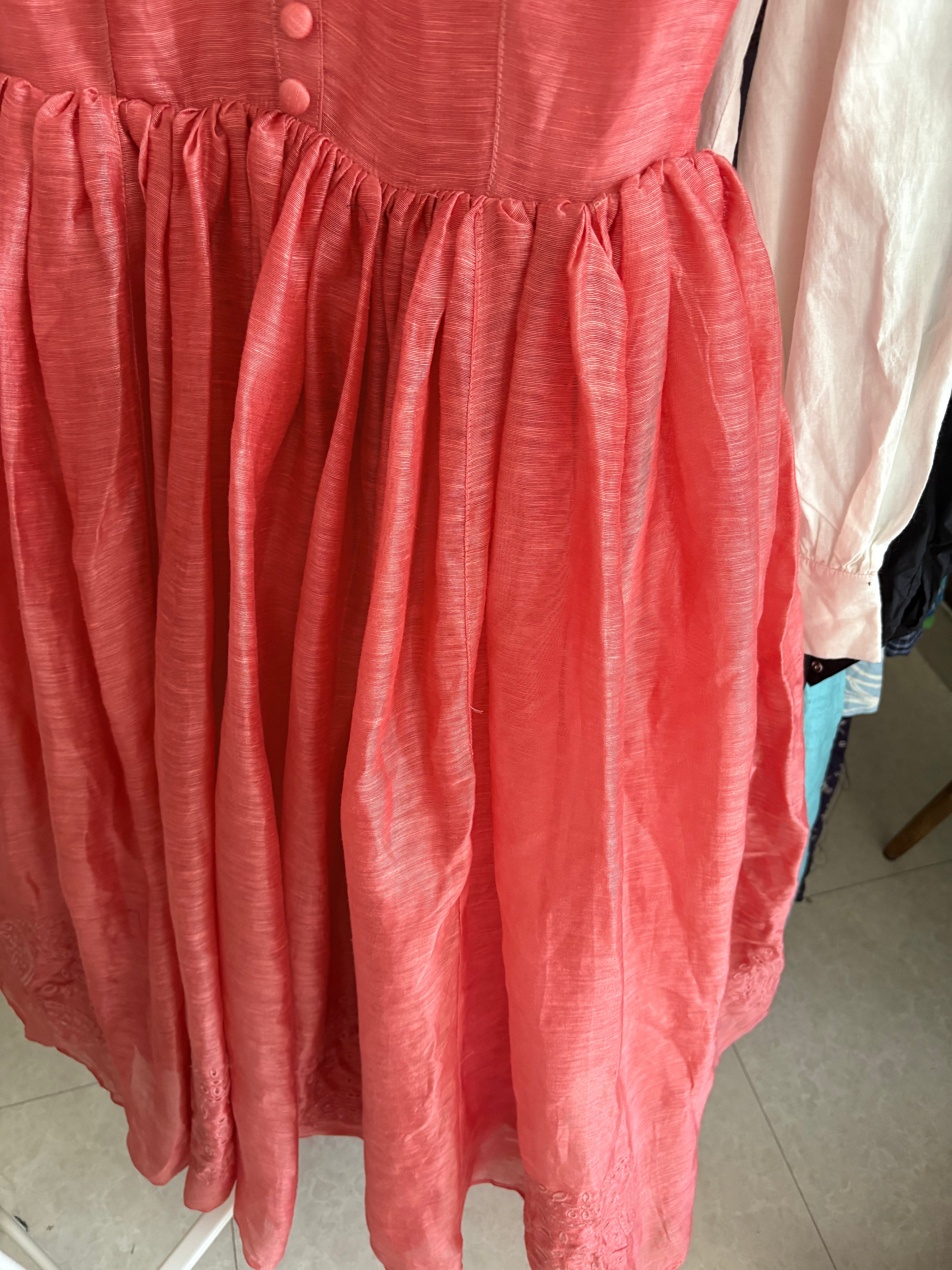 JOSLIN LINEN SILK embroidered dress UK 8