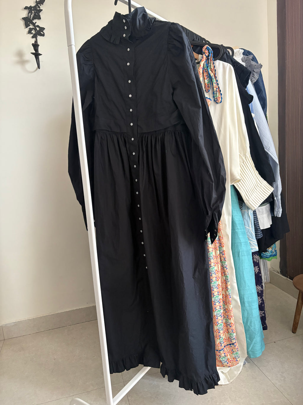 BLACK HIGH NECK RUFFLE DRESS