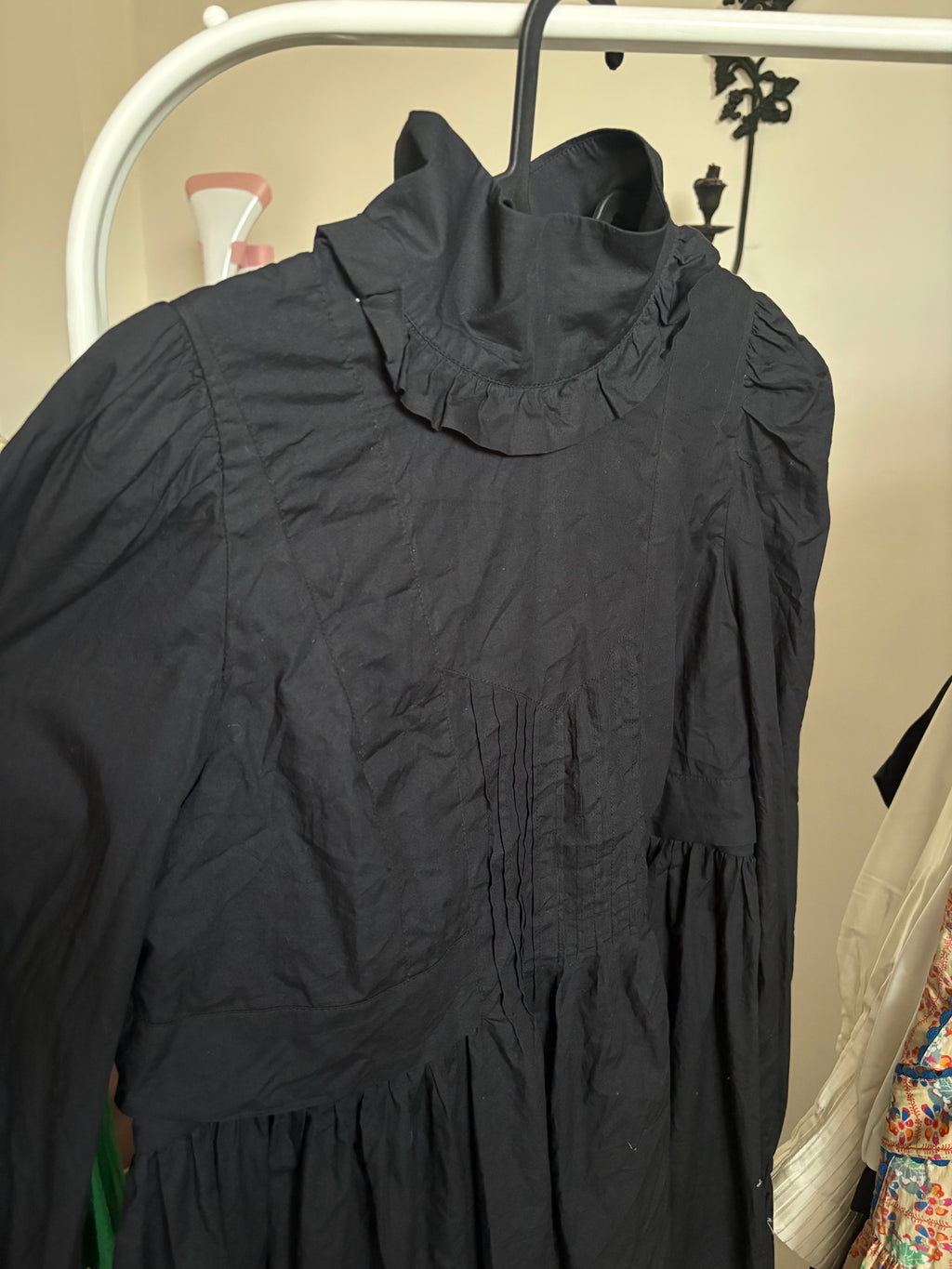 BLACK HIGH NECK RUFFLE DRESS