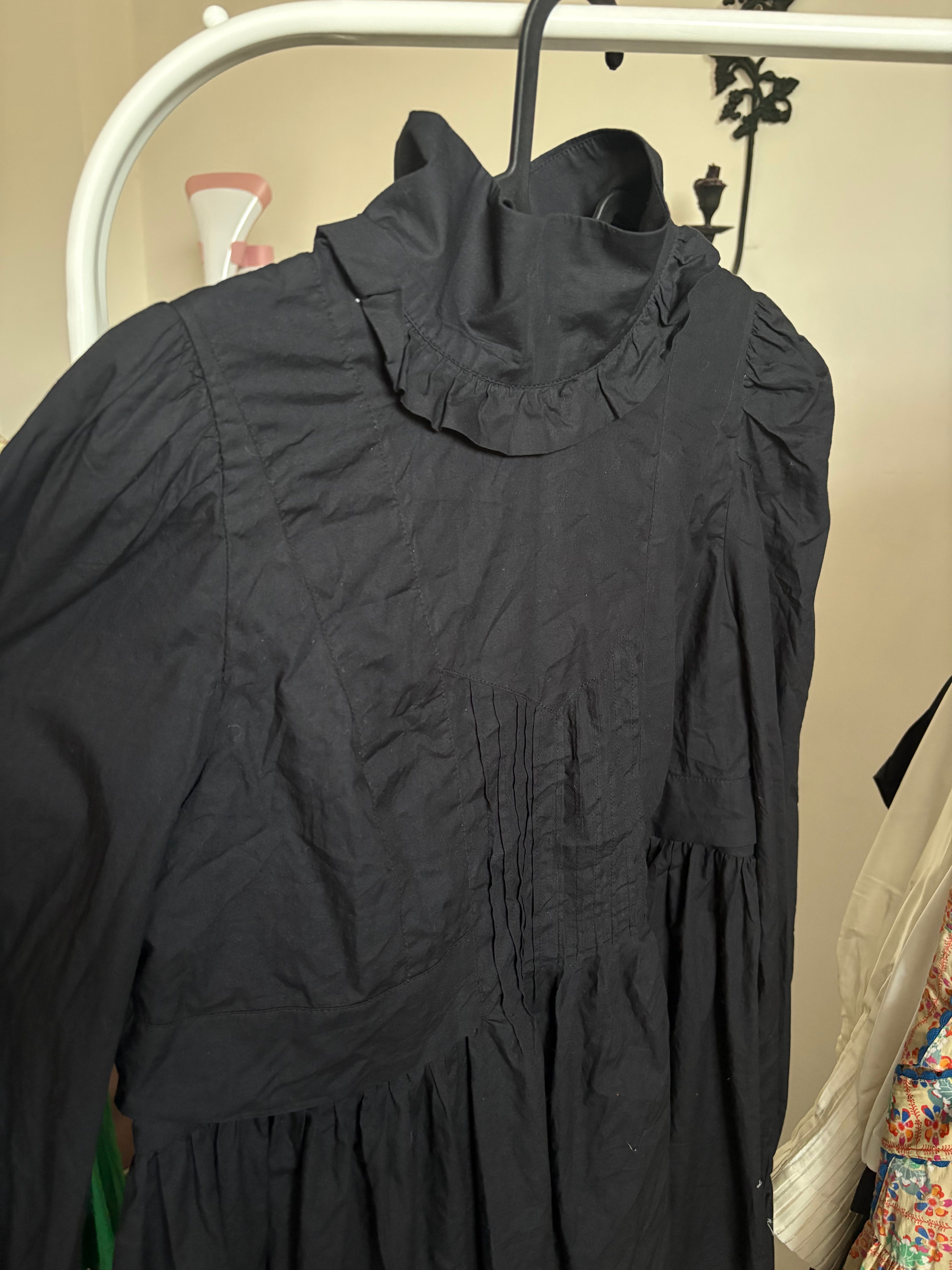 BLACK HIGH NECK RUFFLE DRESS