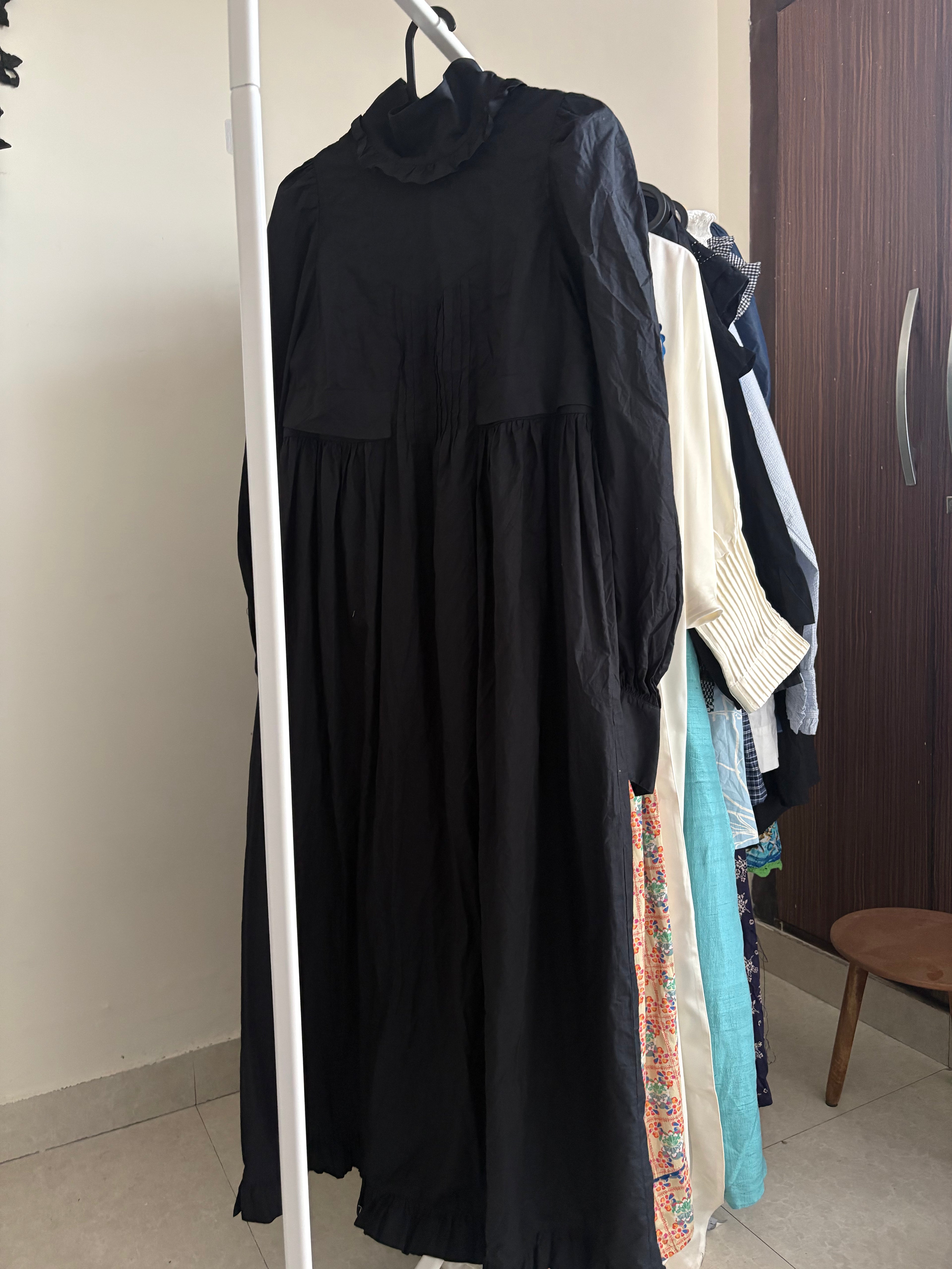 BLACK HIGH NECK RUFFLE DRESS