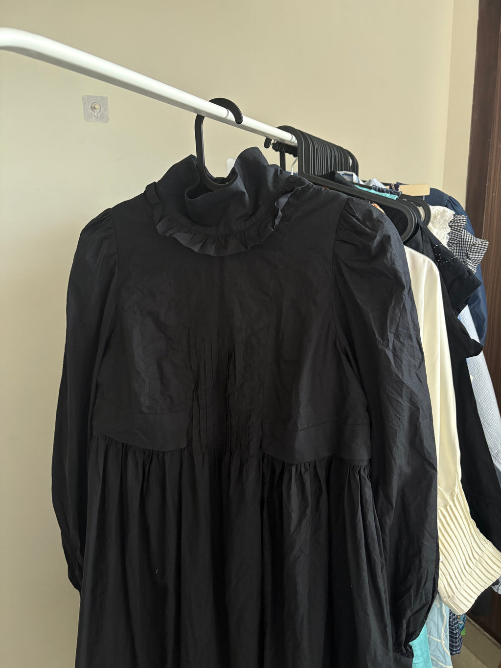 BLACK HIGH NECK RUFFLE DRESS