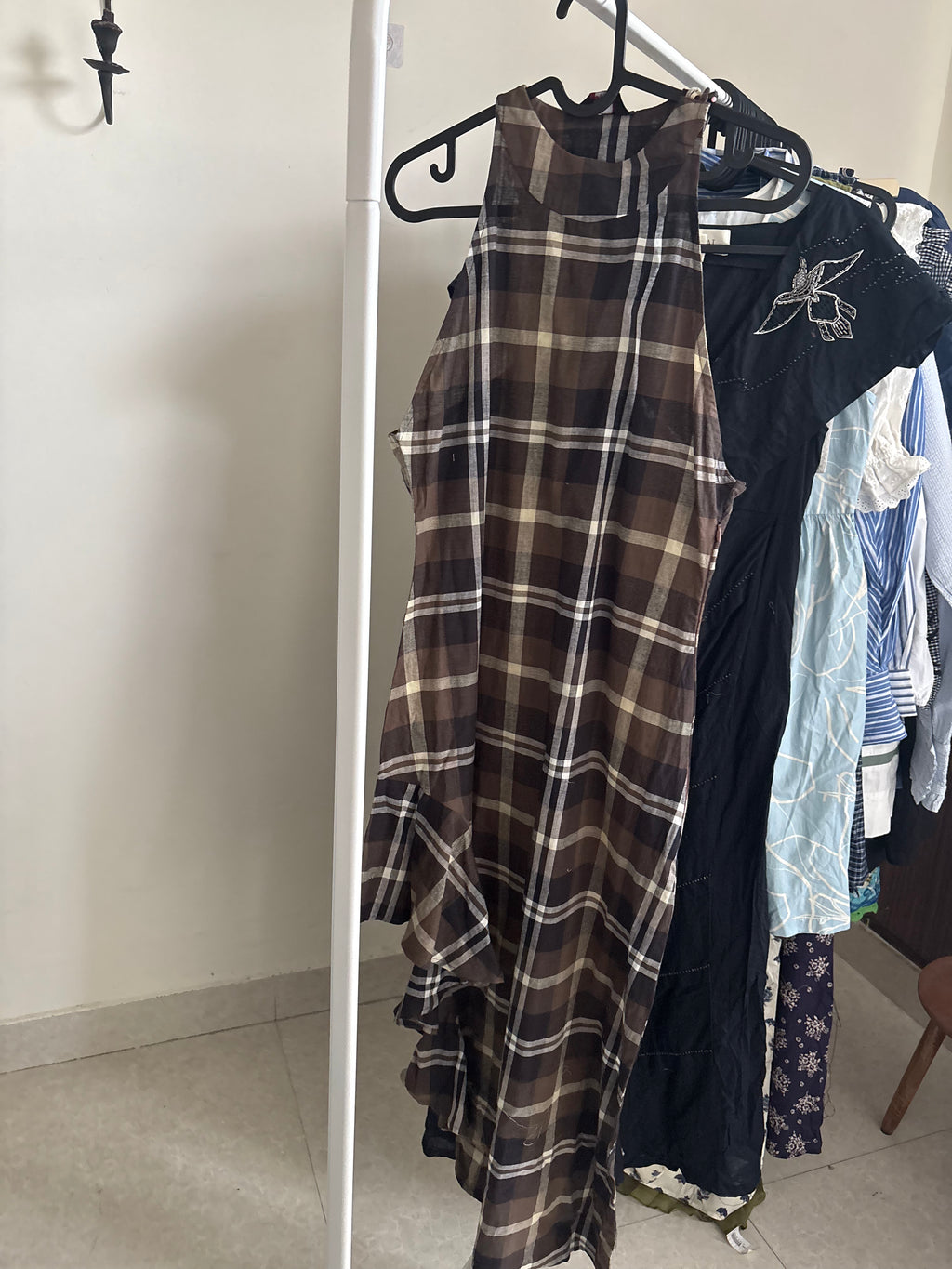 HALTER PLAID ASYMMETRIC TOP XS