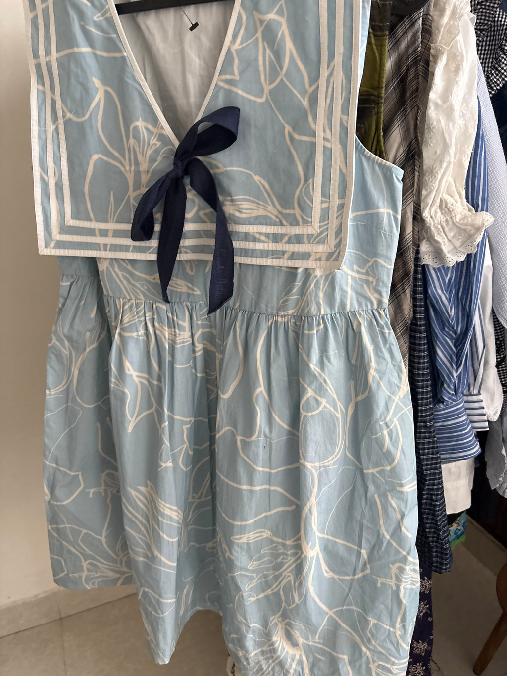 Laura Ashley Beeton Sailor Collar Sleeveless Cotton Mini Dress uk12