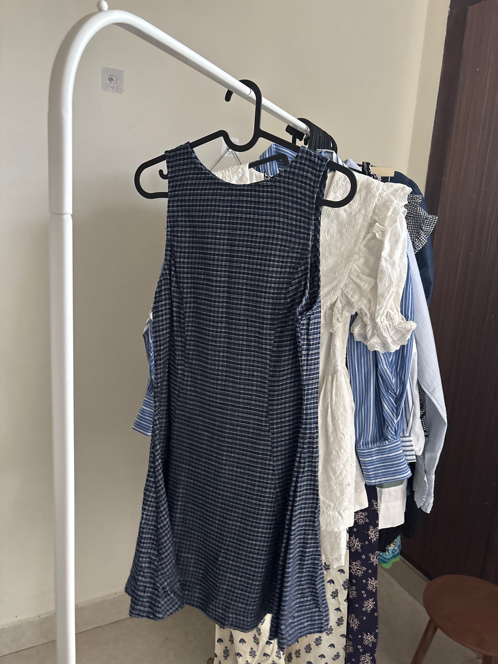 ASOS DESIGN sleeveless mini dress with box pleats in deep navy check UK 10
