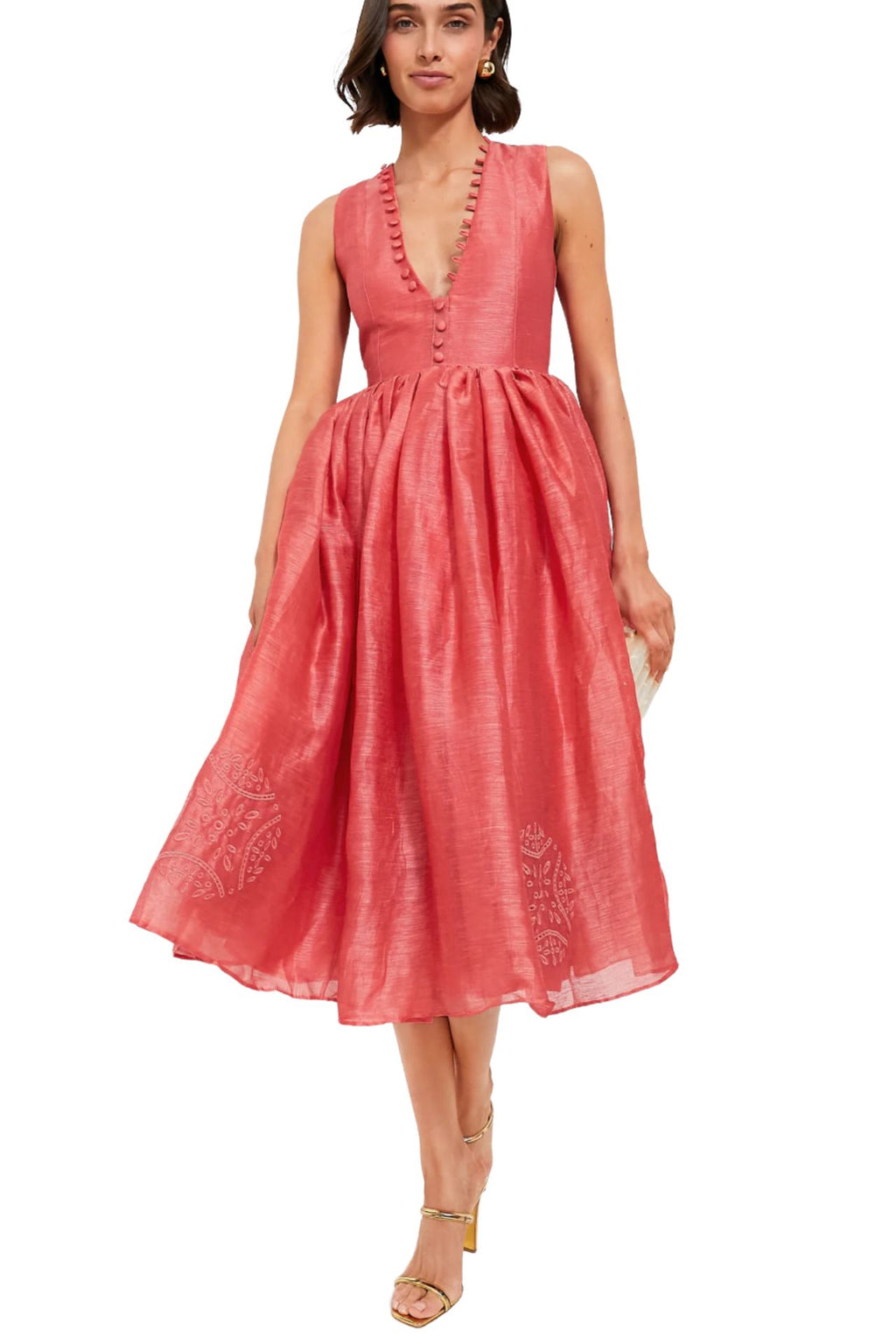 JOSLIN LINEN SILK embroidered dress UK 8