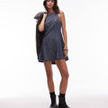 ASOS DESIGN sleeveless mini dress with box pleats in deep navy check UK 10