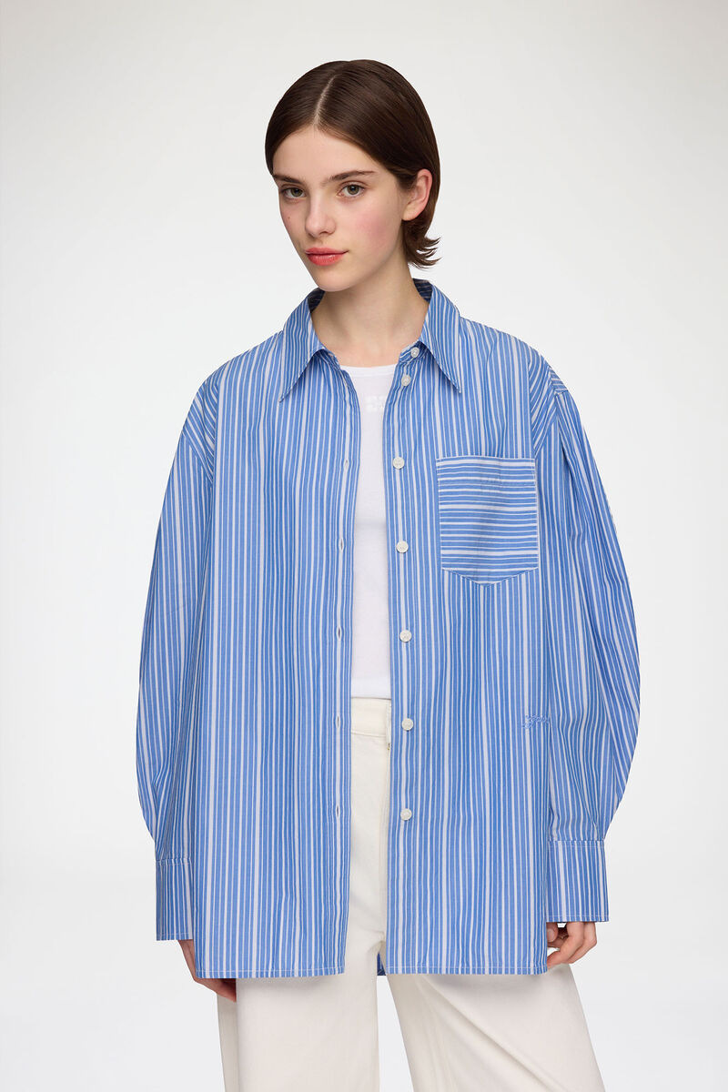 GANNI Shirt in Striped Cotton