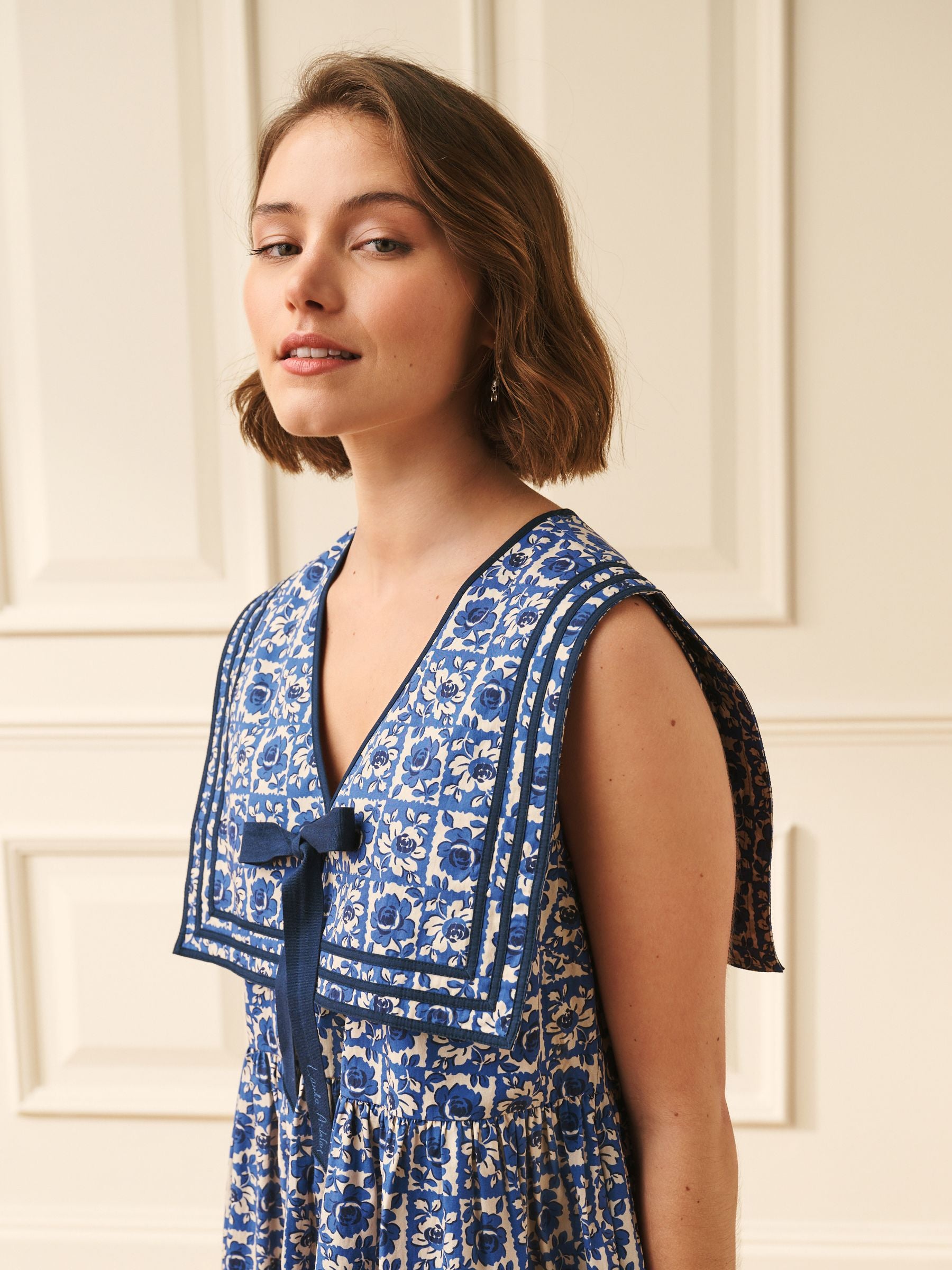 Laura Ashley Beeton Sailor Collar Sleeveless Cotton Mini Dress uk12