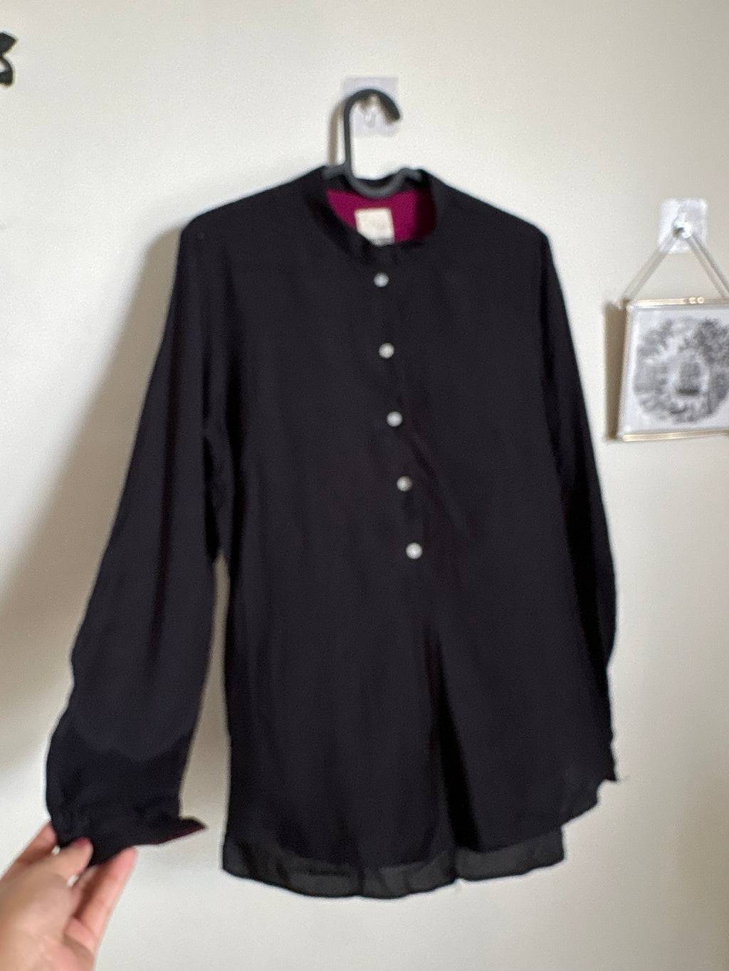 NICOBAR Mandarin Collar Top - Black SMALL