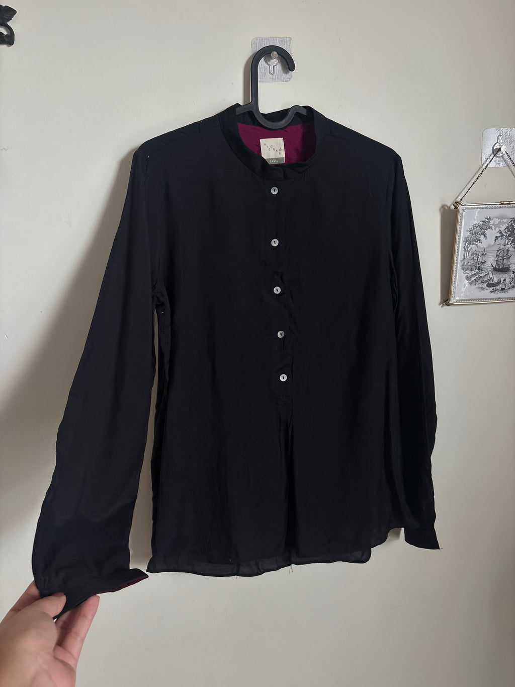 NICOBAR Mandarin Collar Top - Black SMALL