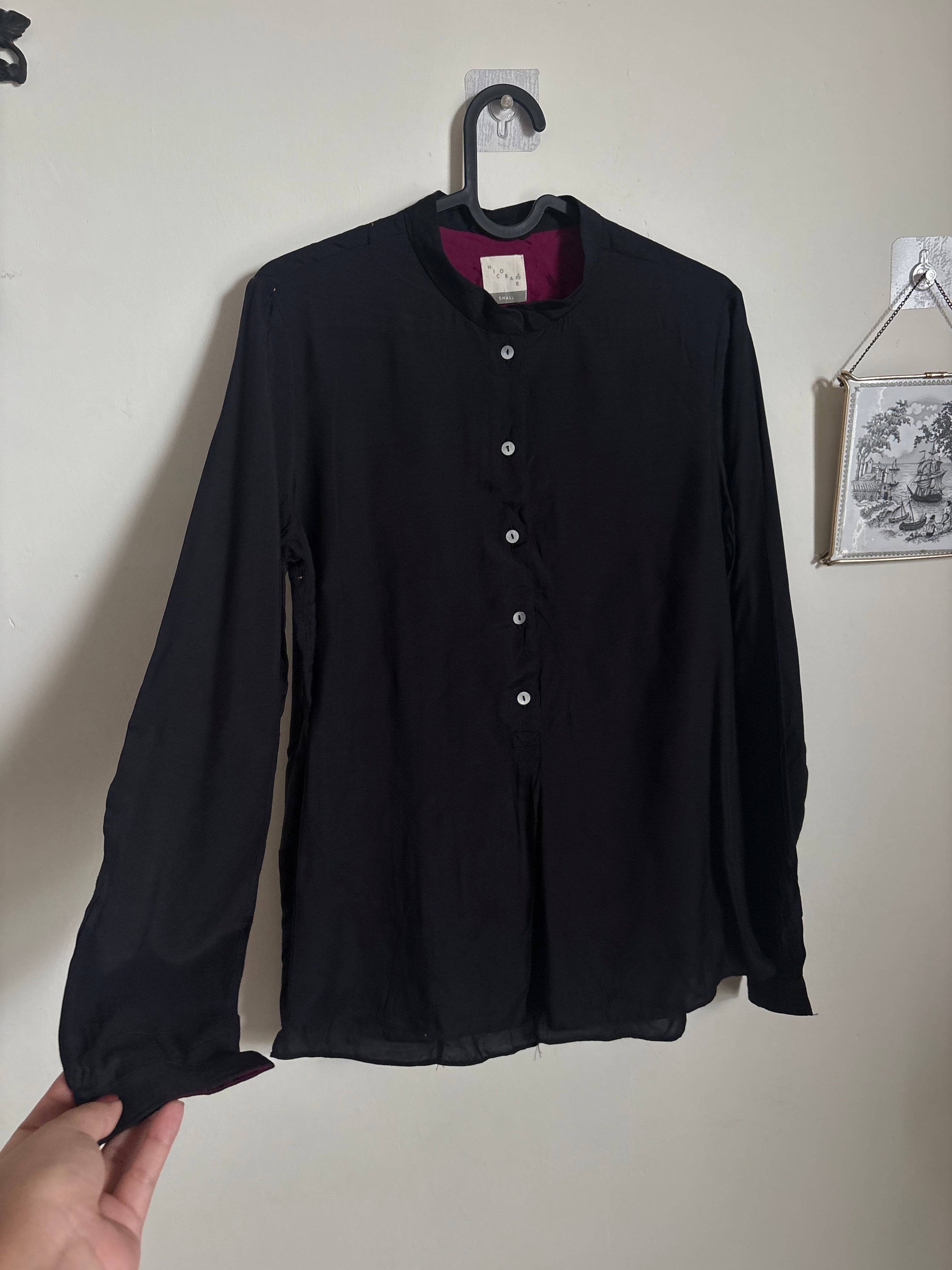 NICOBAR Mandarin Collar Top - Black SMALL