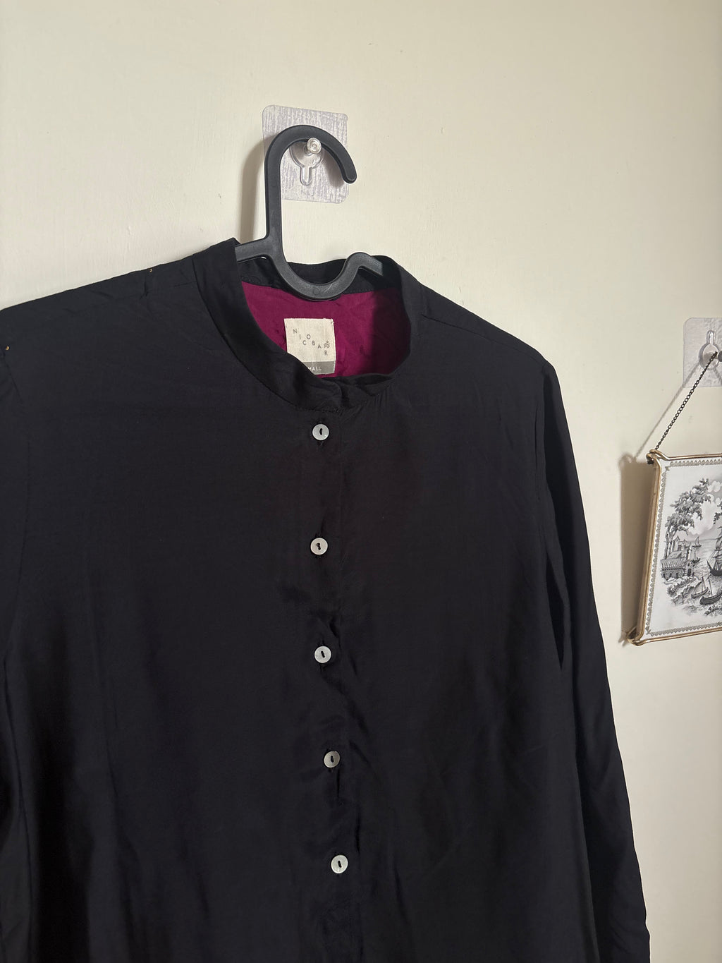 NICOBAR Mandarin Collar Top - Black SMALL