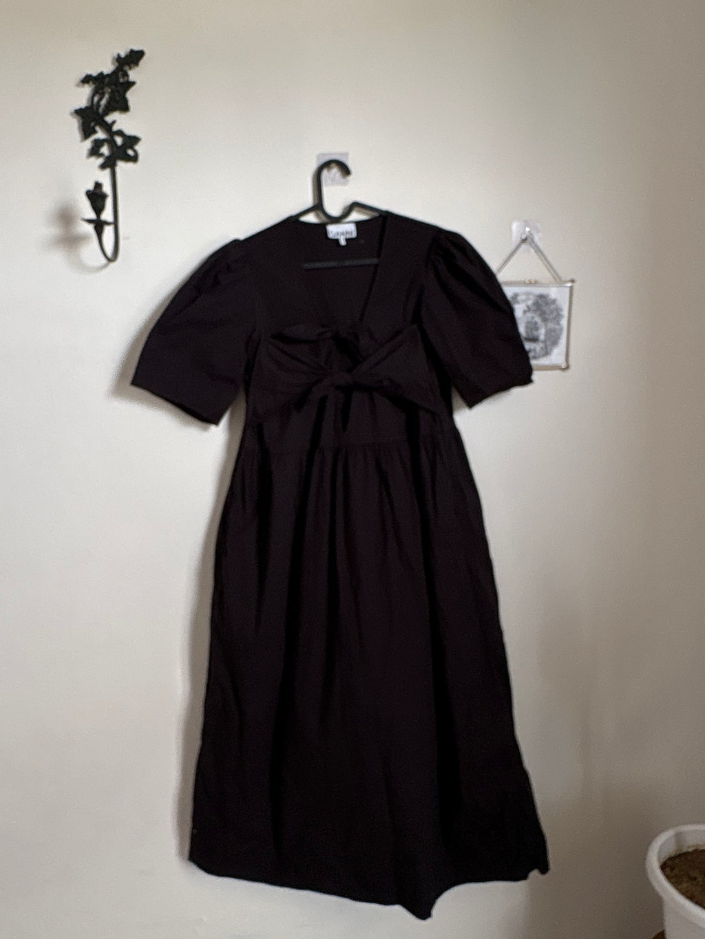 GANNI Belted bow-embellished stretch-cotton poplin midi dress S