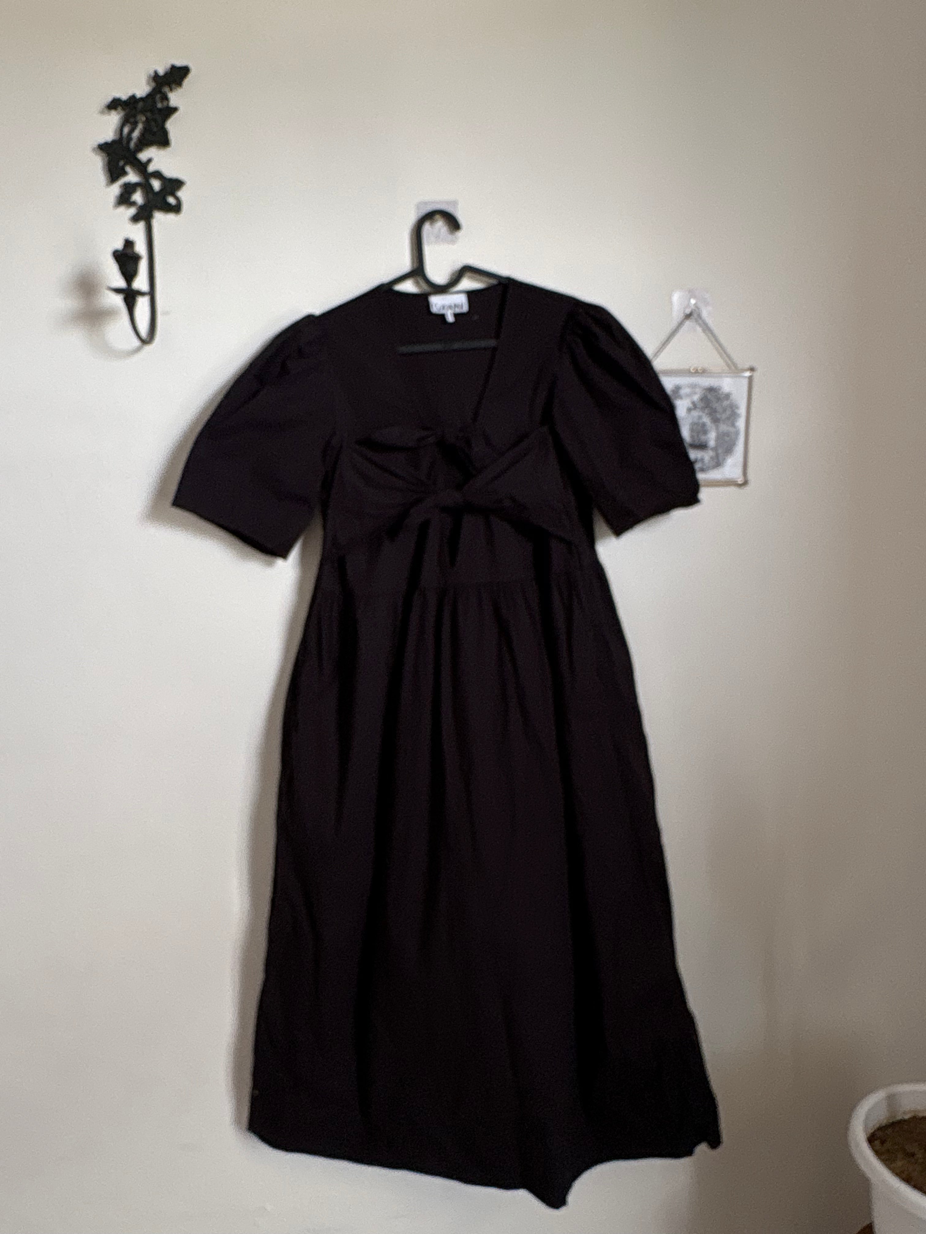 GANNI Belted bow-embellished stretch-cotton poplin midi dress S