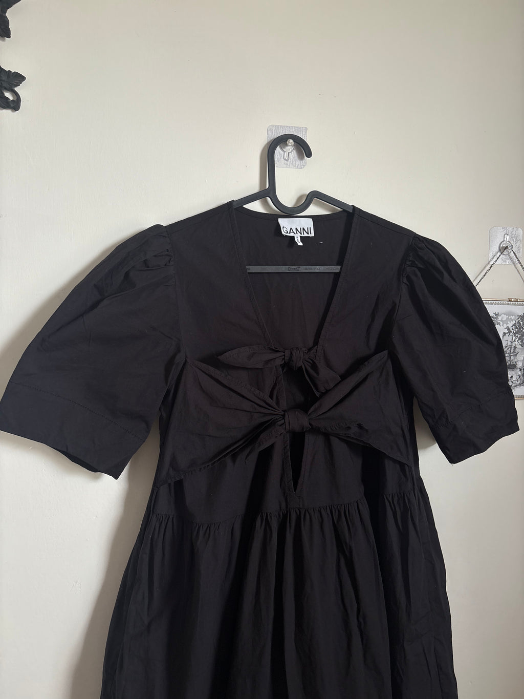 GANNI Belted bow-embellished stretch-cotton poplin midi dress S